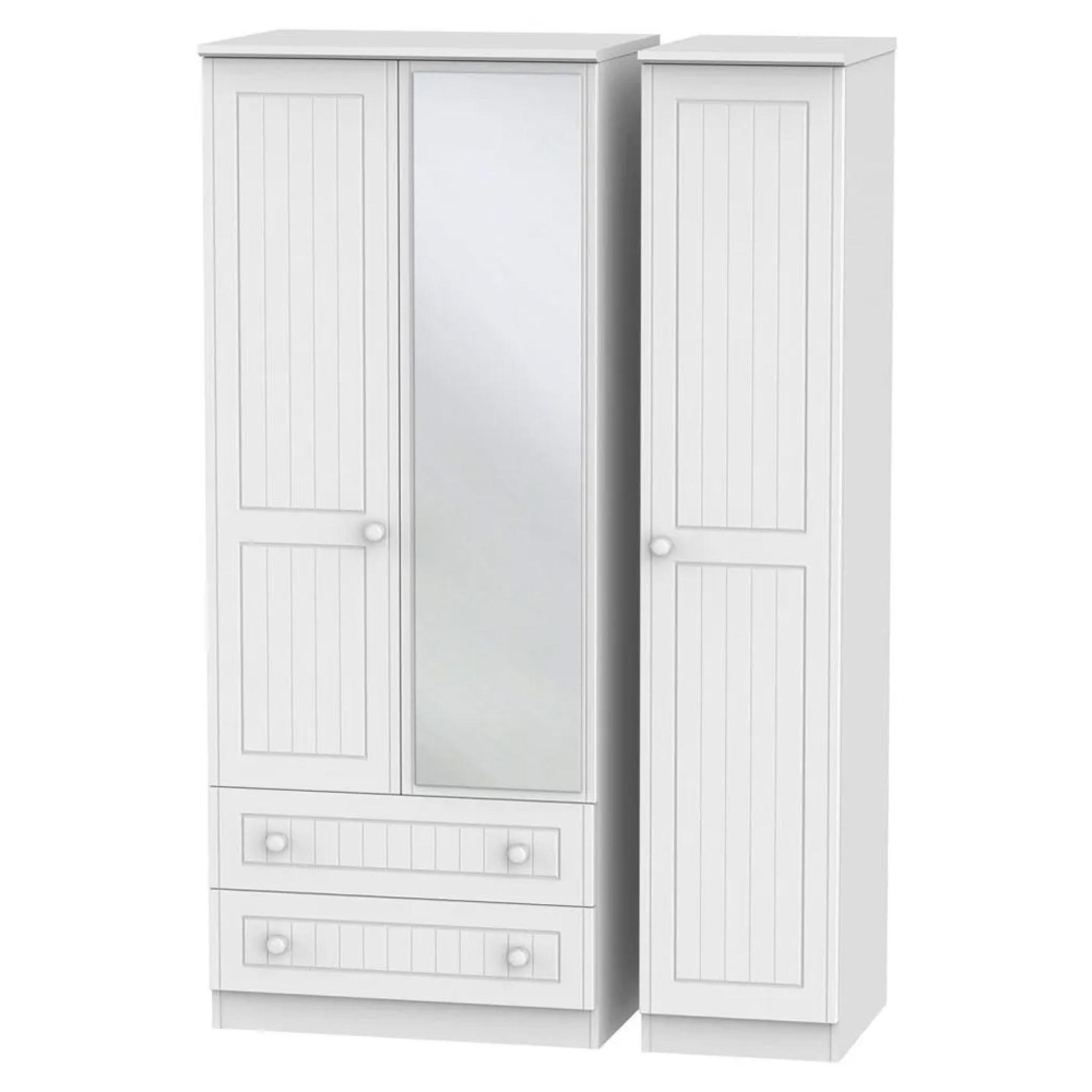 Warwick Wardrobe - 3 Door - 1 Mirror - LHF 2 Drawers - Combi - White