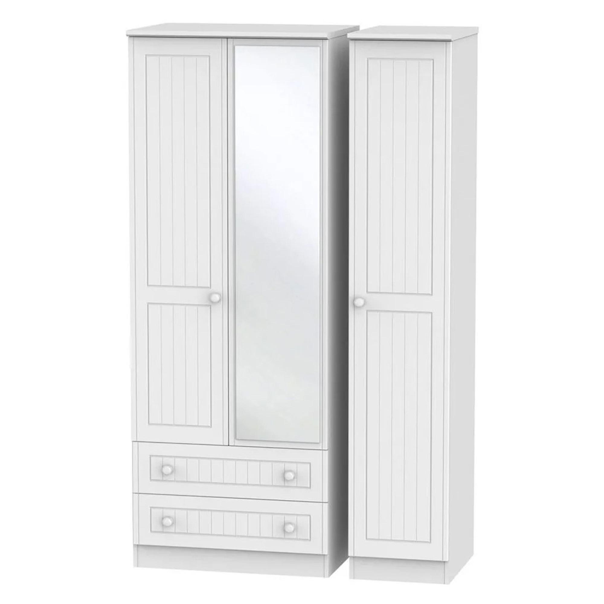 Warwick Wardrobe - 3 Door - 1 Mirror - LHF 2 Drawers - Tall - Combi - White