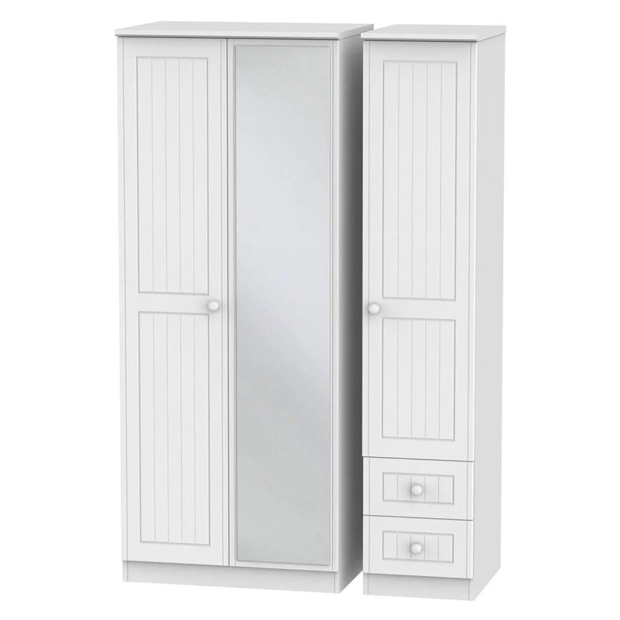 Warwick Wardrobe - 3 Door - 1 Mirror - RHF 2 Drawers - Combi - White