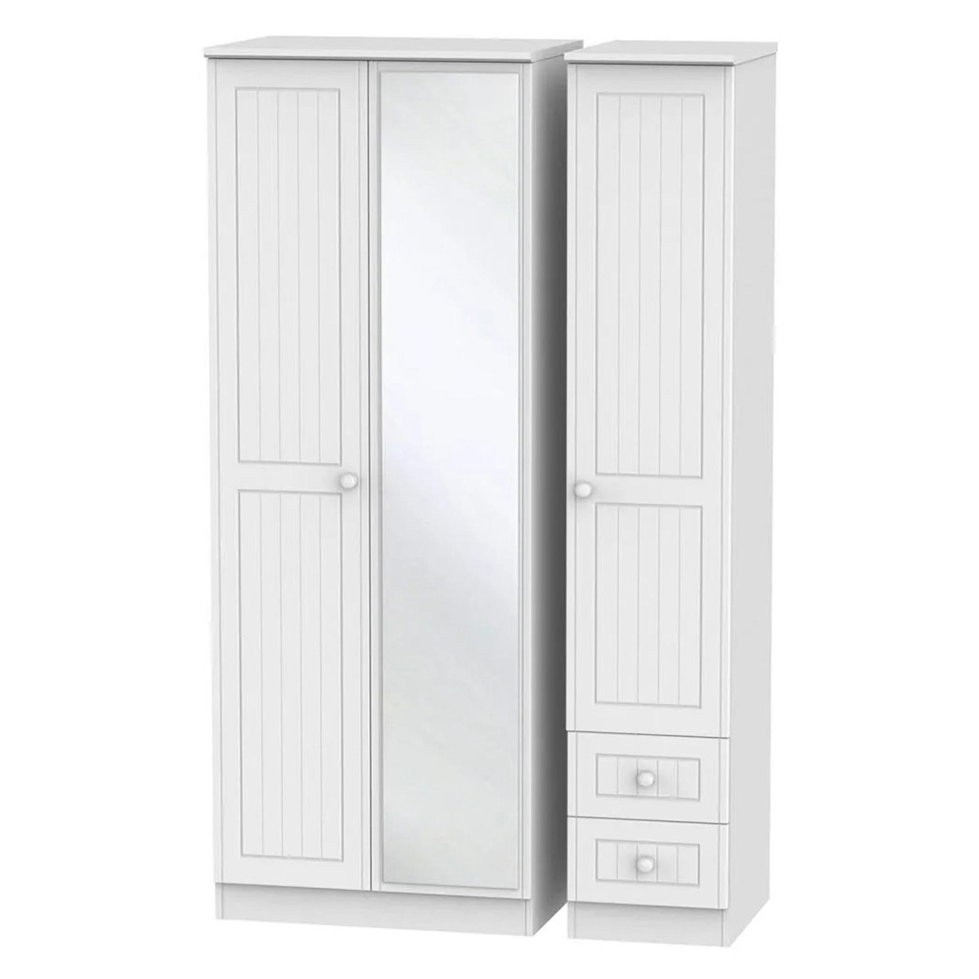 Warwick Wardrobe - 3 Door - 1 Mirror - Tall - Combi - White
