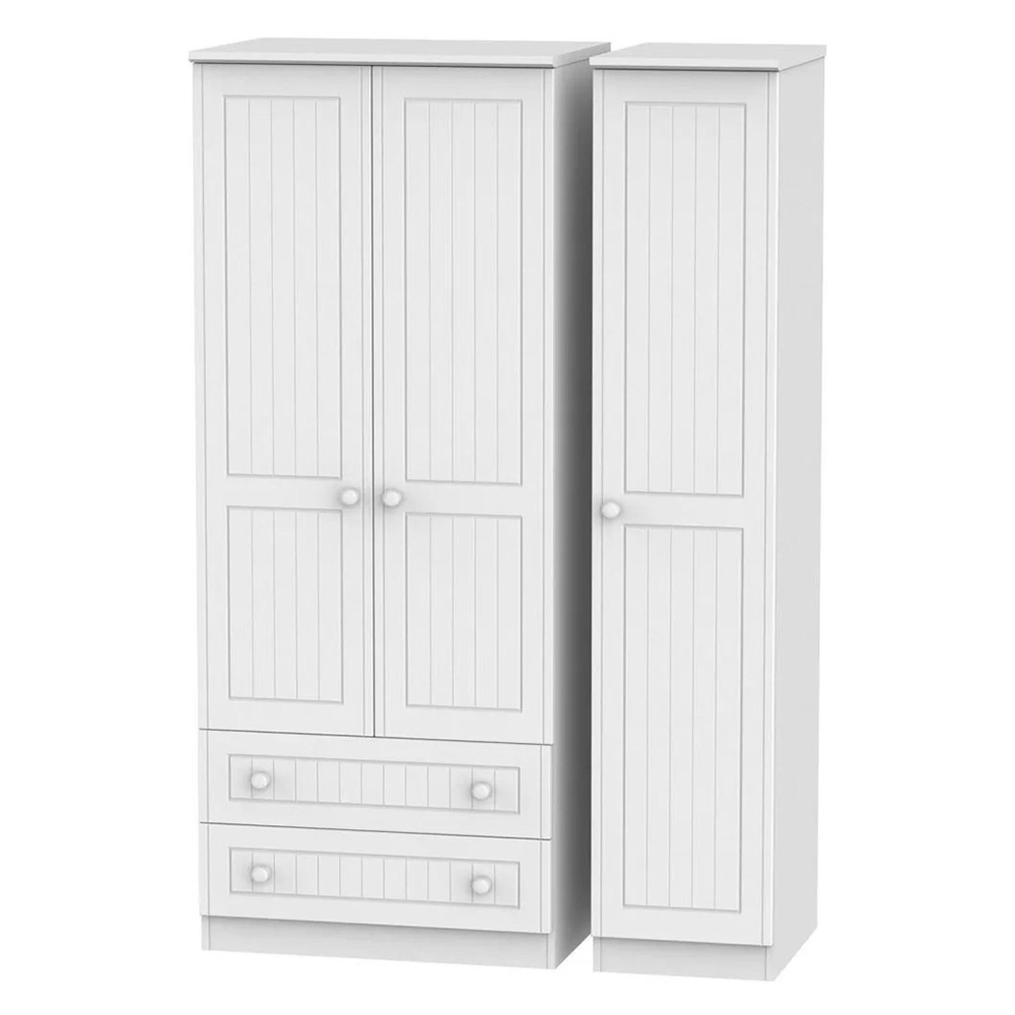 Warwick Wardrobe - 3 Door - LHF 2 Drawers - Triple - White
