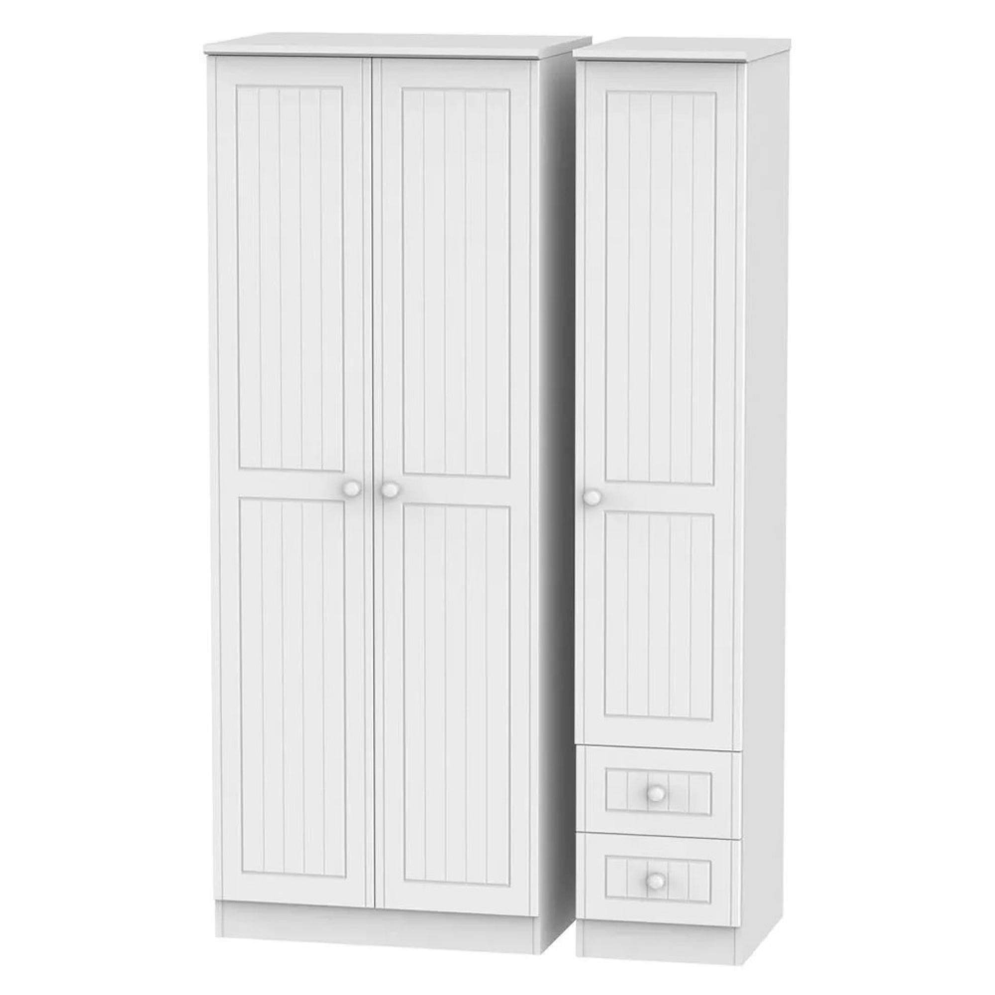 Warwick Wardrobe - 3 Door - RHF 2 Drawers - Tall - Triple - White
