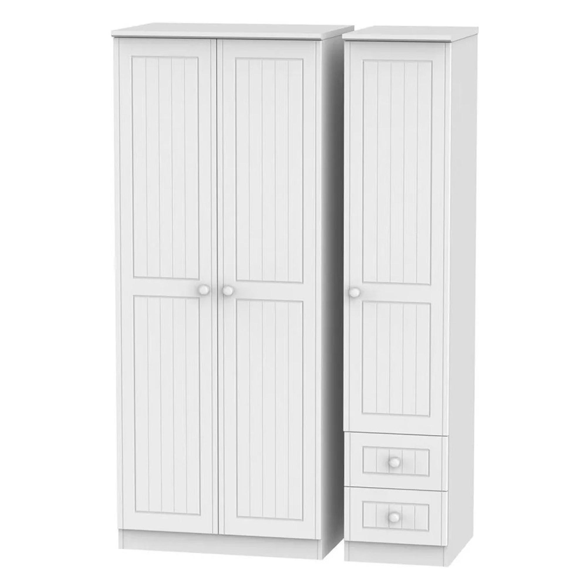 Warwick Wardrobe - 3 Door - RHF 2 Drawers - Triple - White
