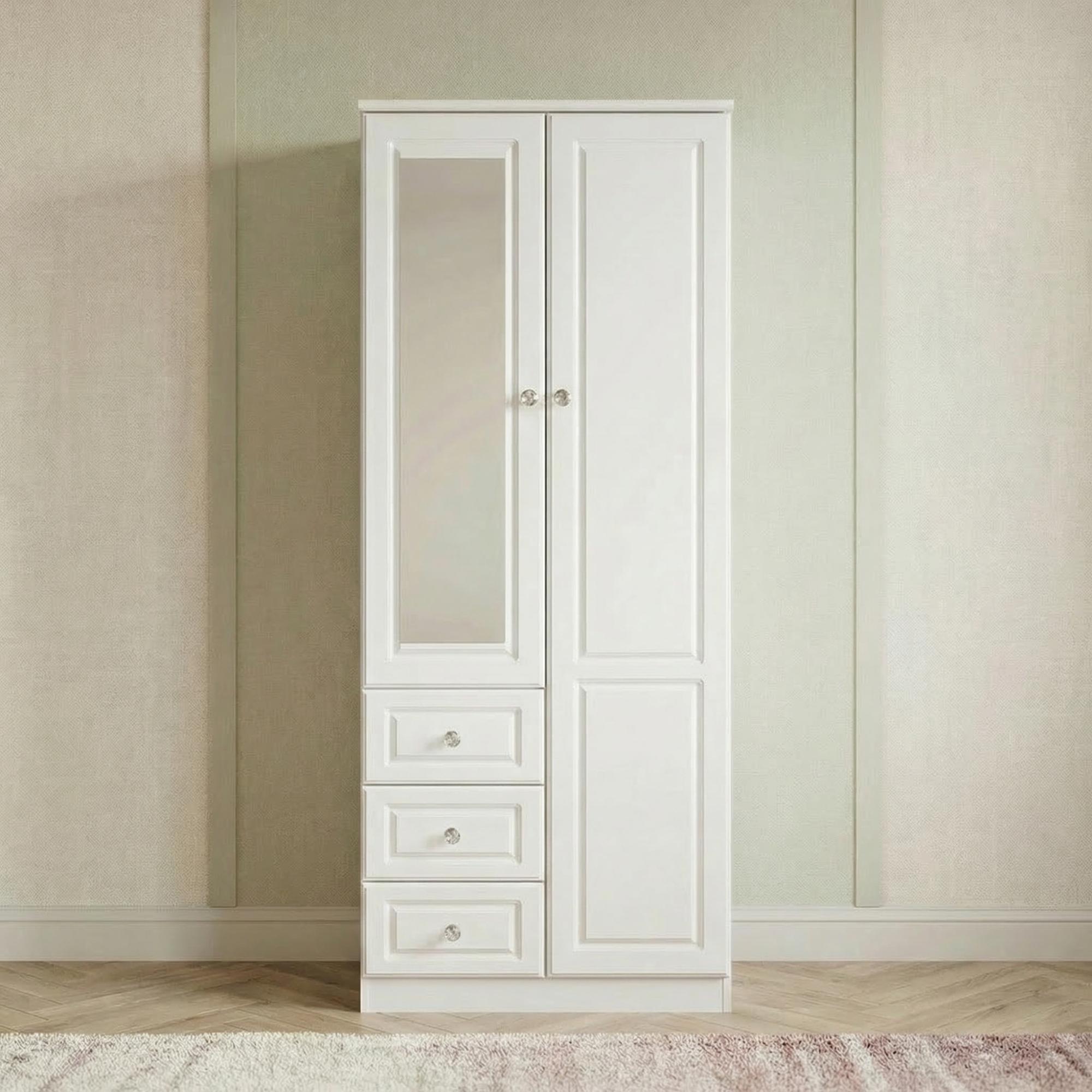 Balmoral Wardrobe - 2 Door - Combi - with 1 Mirror - RHF 3 Drawers - White Gloss