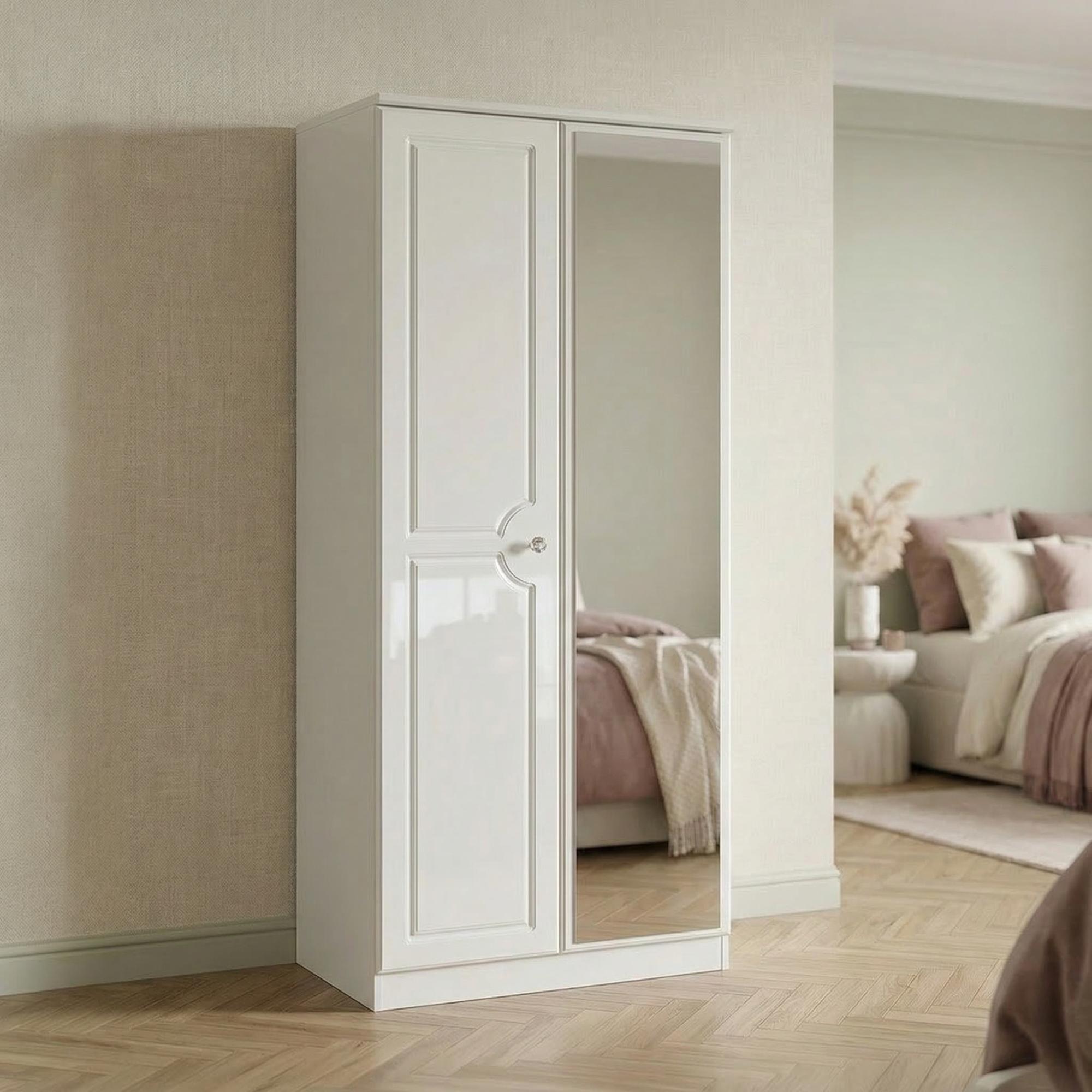 Balmoral Wardrobe - 2 Door with 1 Mirror - White Gloss