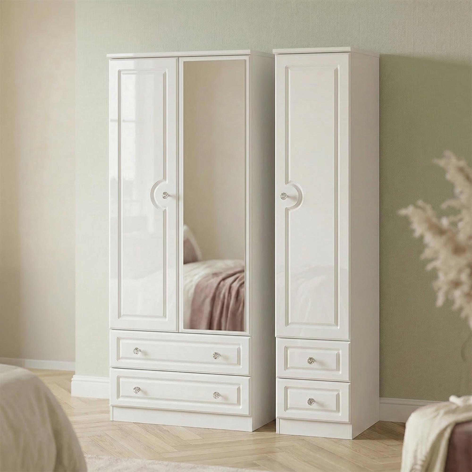 Balmoral Wardrobe - 3 Door - Combi - with 1 Mirror - White Gloss