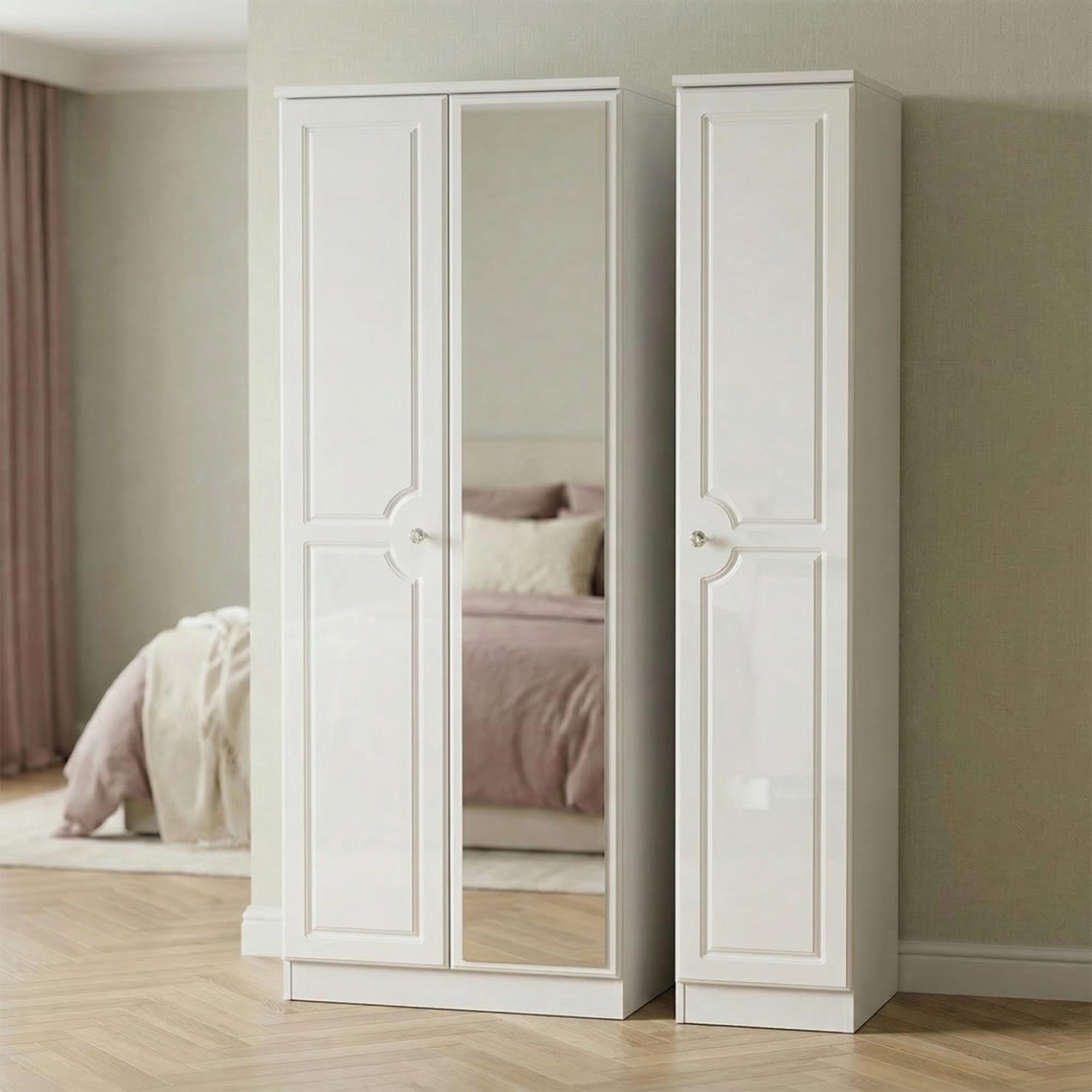 Balmoral Wardrobe - 3 Door - Tall Triple -  with 1 Mirror - White Gloss