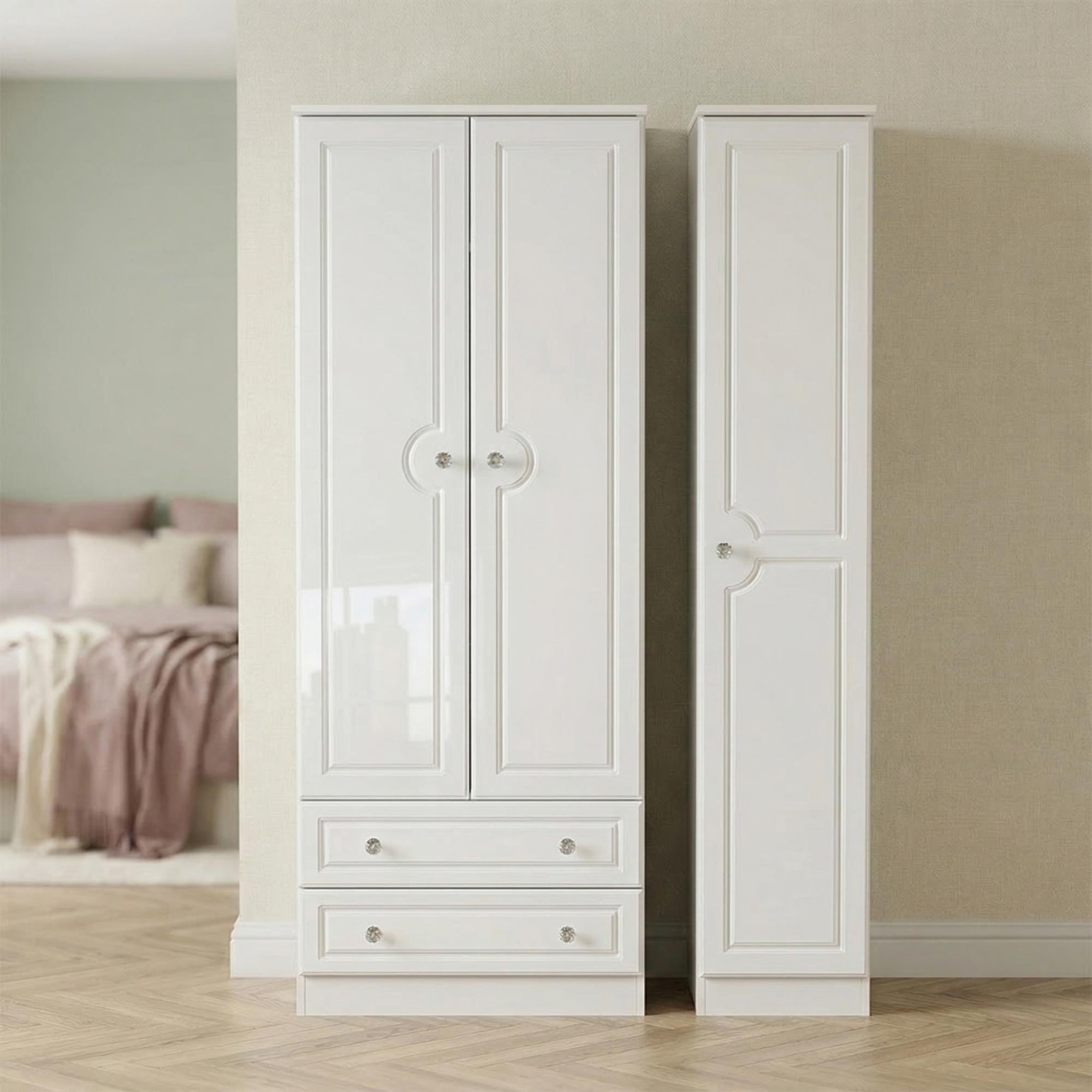 Balmoral Wardrobe - 3 Door - Tall Triple -  with LHF 2 Drawers - White Gloss