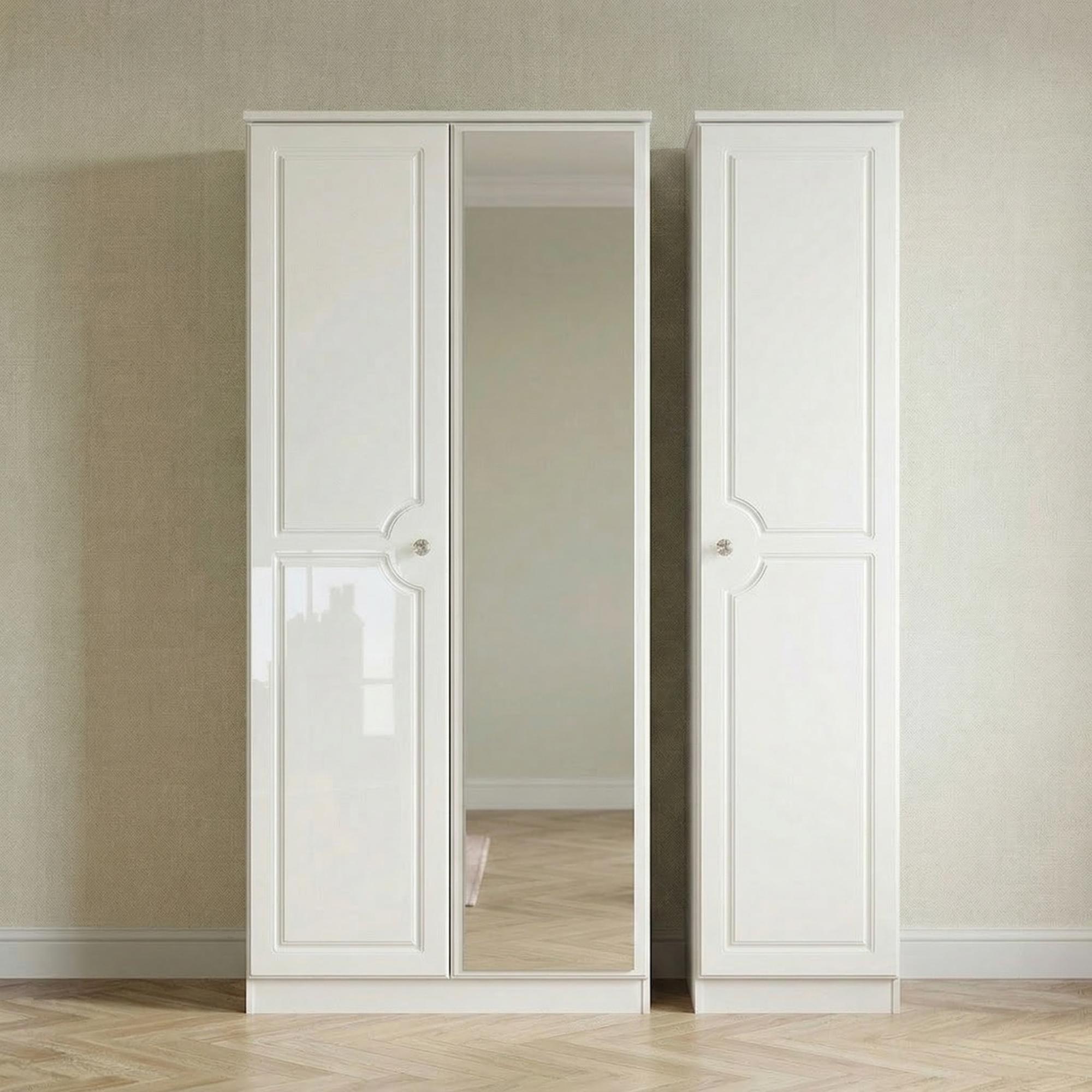 Balmoral Wardrobe - 3 Door - Triple - with 1 Mirror - White Gloss