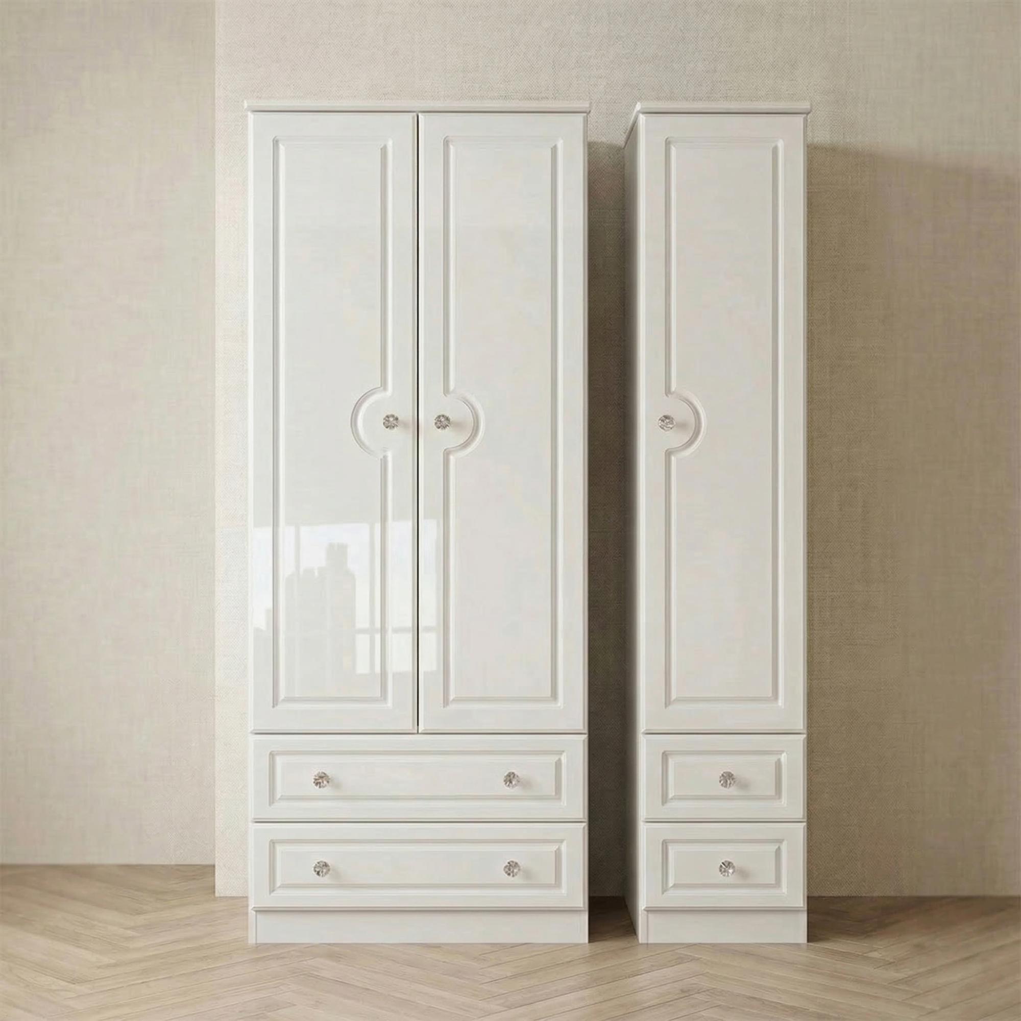 Balmoral Wardrobe - 3 Door - Triple - with 4 Drawers - White Gloss