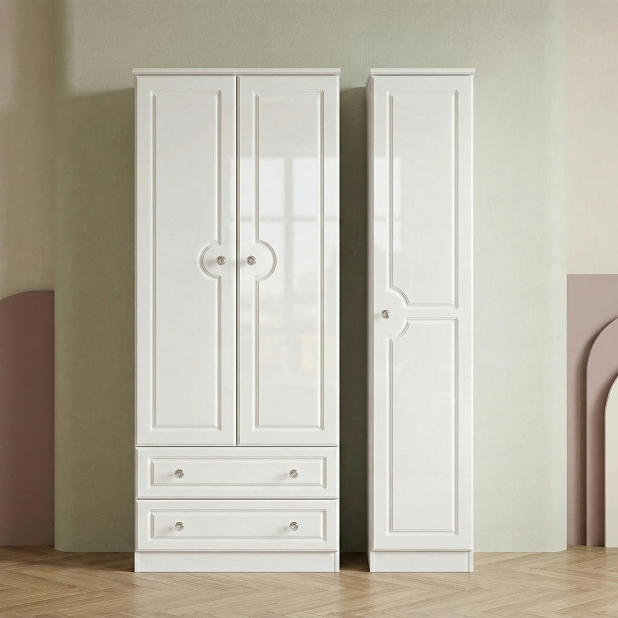 Balmoral Wardrobe - 3 Door - Triple - with LHF 2 Drawers - White Gloss