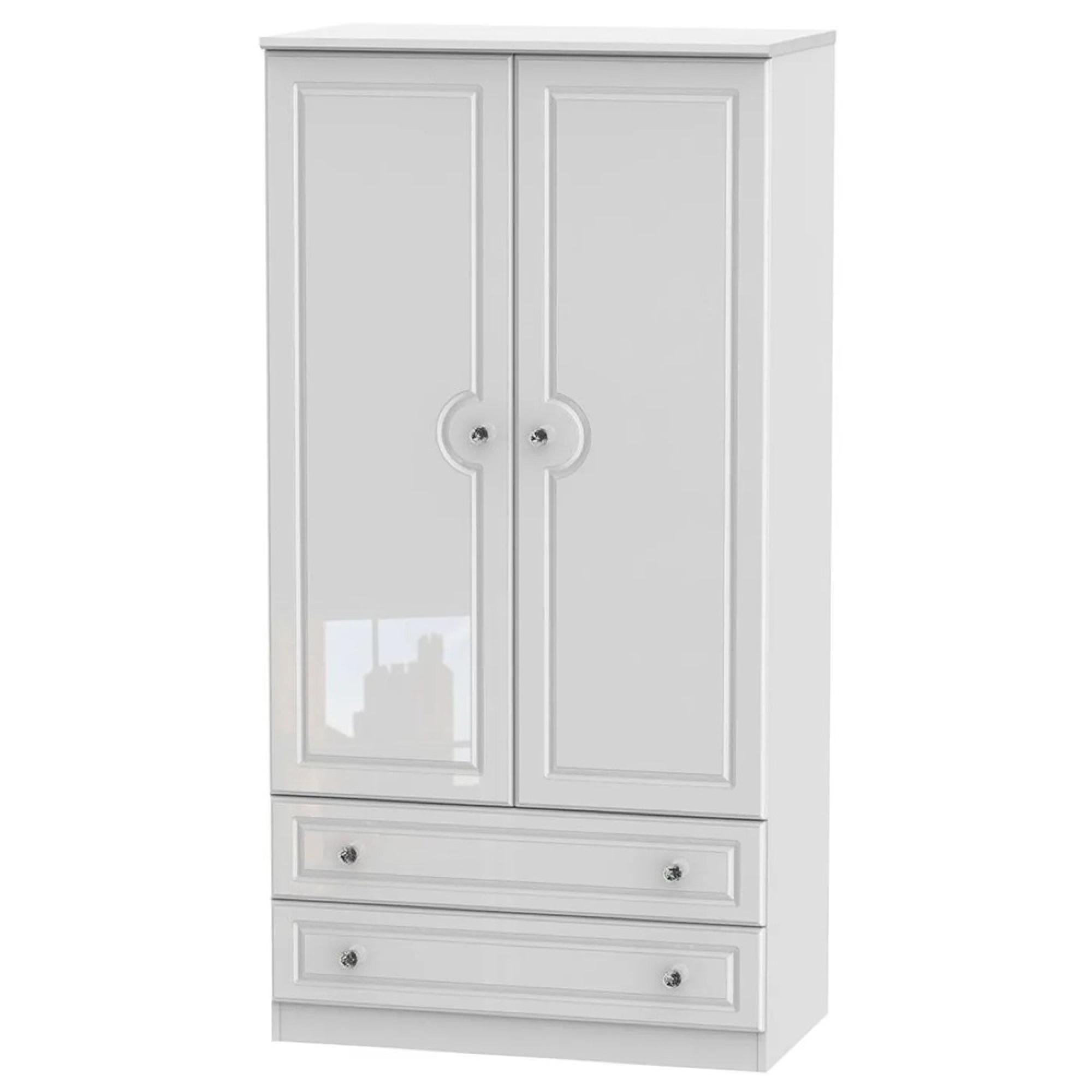 Balmoral Wardrobe - 2 Door - 2 Drawers - Double - H 182.4cm - White Gloss