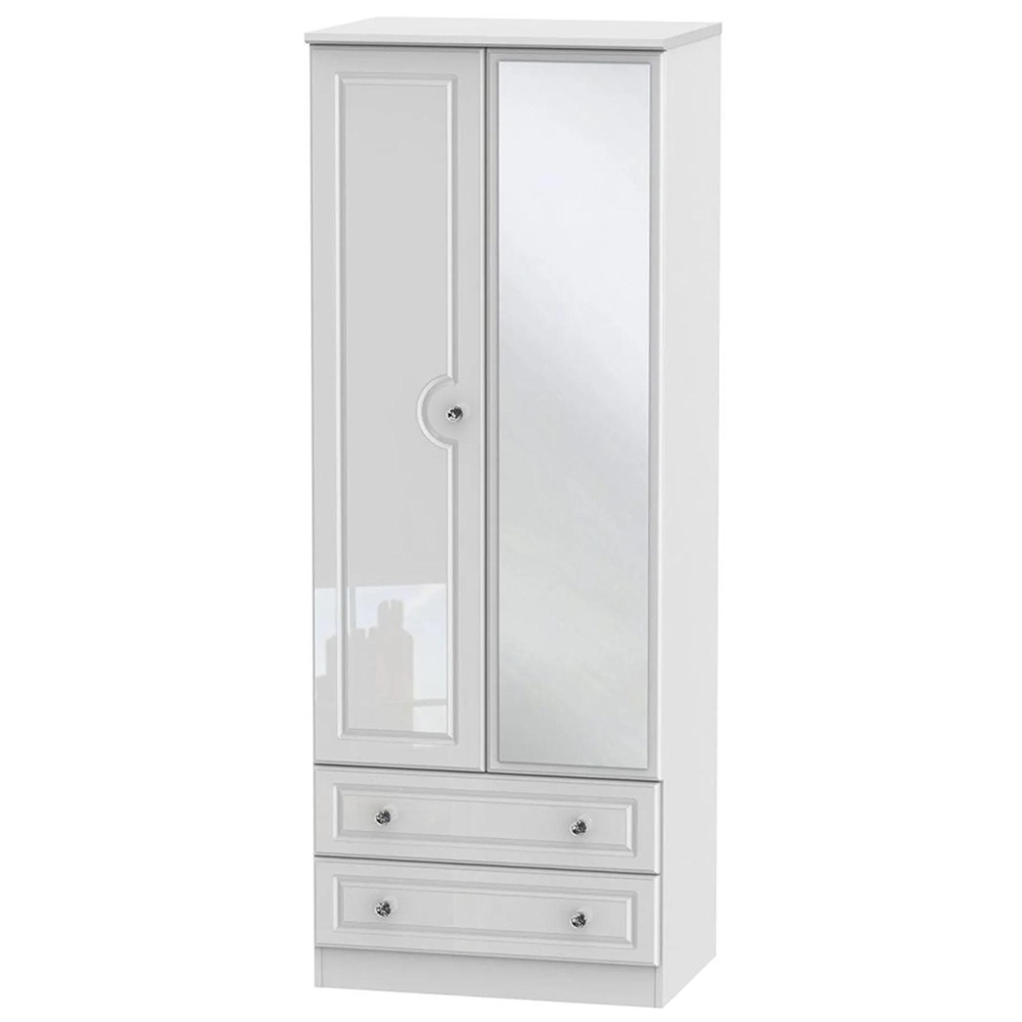 Balmoral Wardrobe - 2 Door - Tall Combi with 1 Mirror - White Gloss