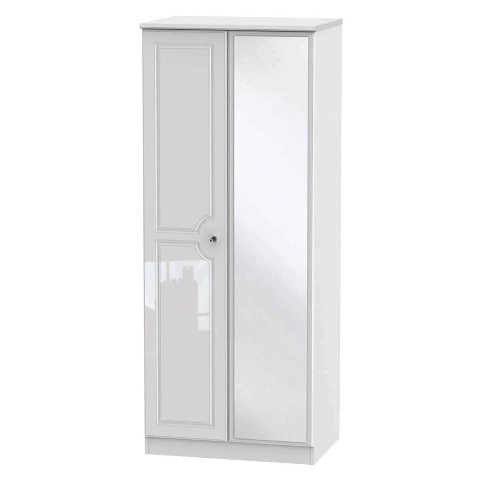 Balmoral Wardrobe - 2 Door with 1 Mirror - White Gloss
