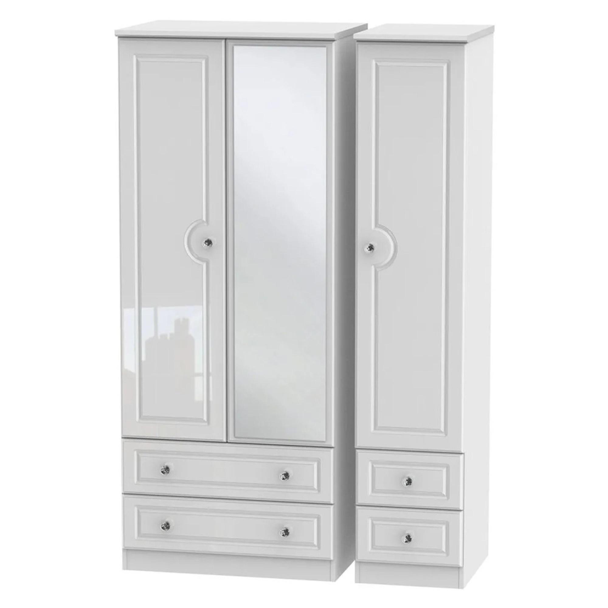 Balmoral Wardrobe - 3 Door - Combi - with 1 Mirror - White Gloss