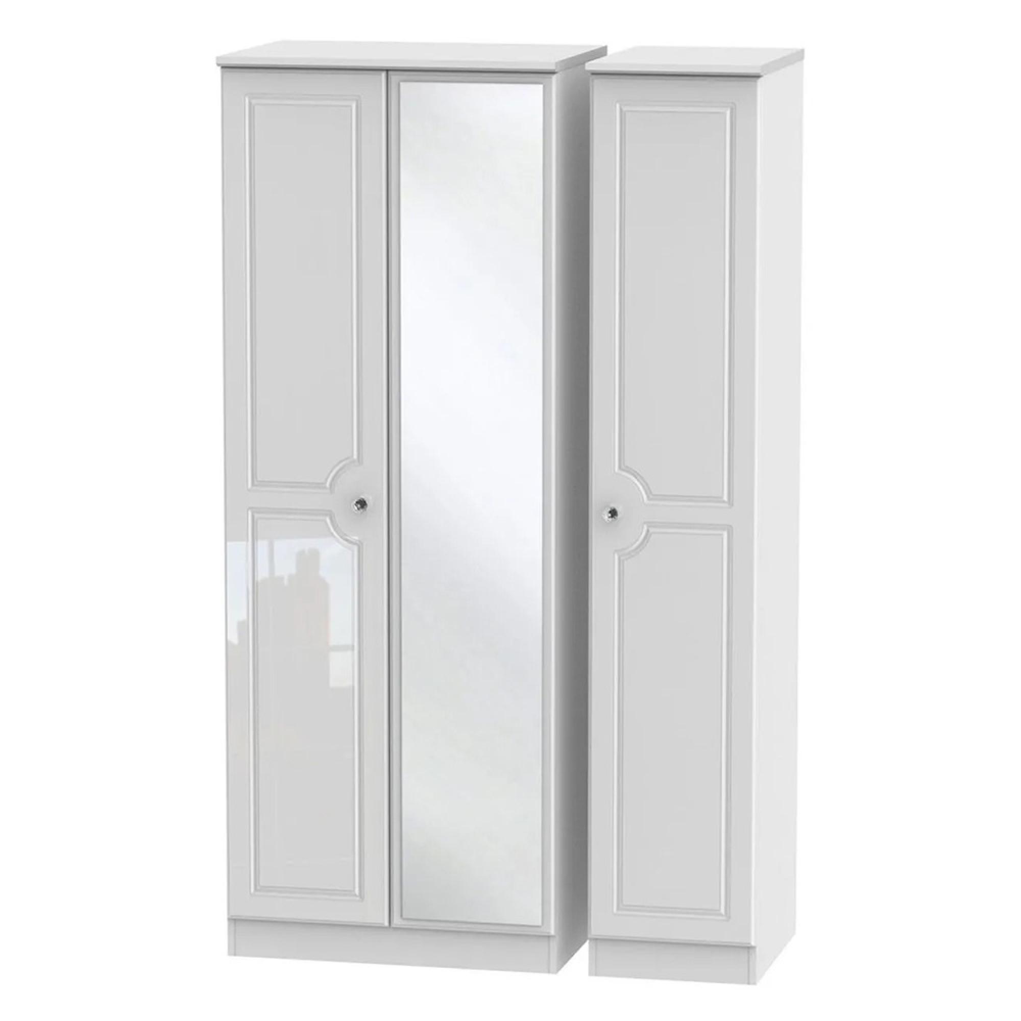 Balmoral Wardrobe - 3 Door - Tall Triple -  with 1 Mirror - White Gloss