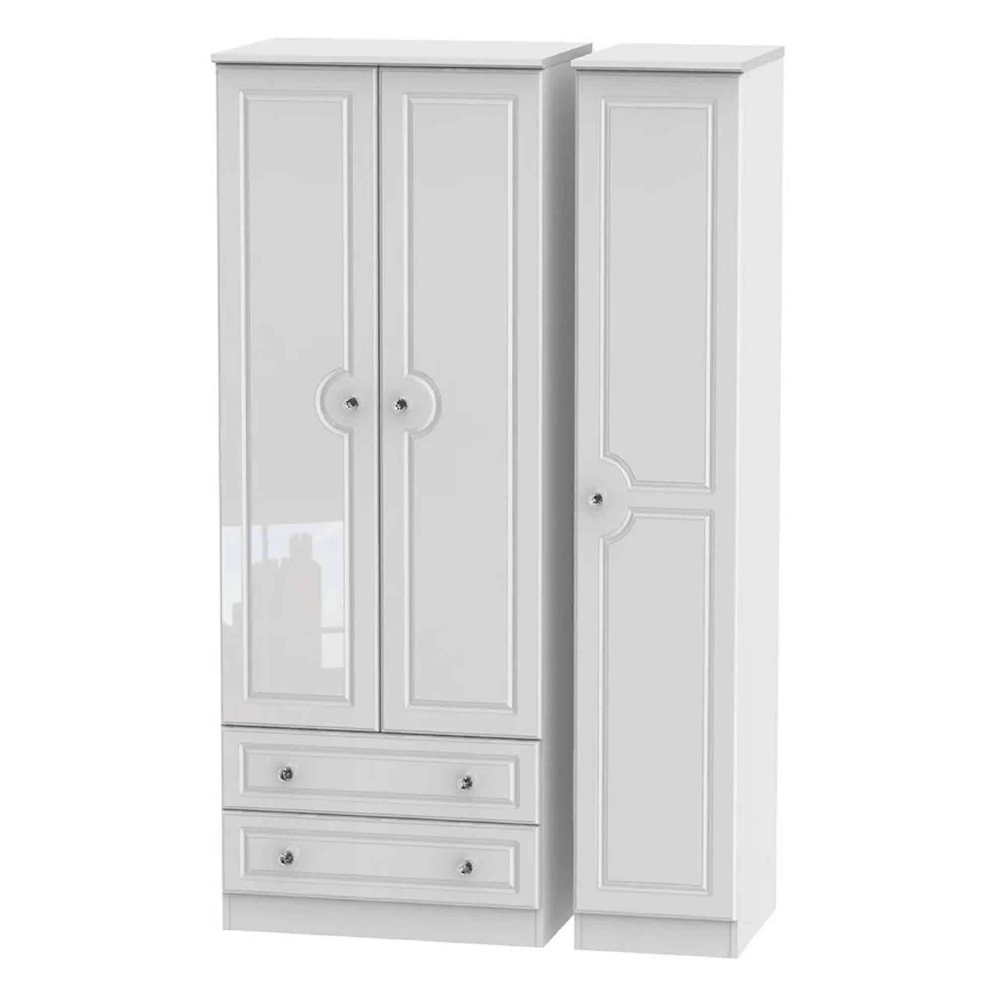 Balmoral Wardrobe - 3 Door - Tall Triple -  with LHF 2 Drawers - White Gloss