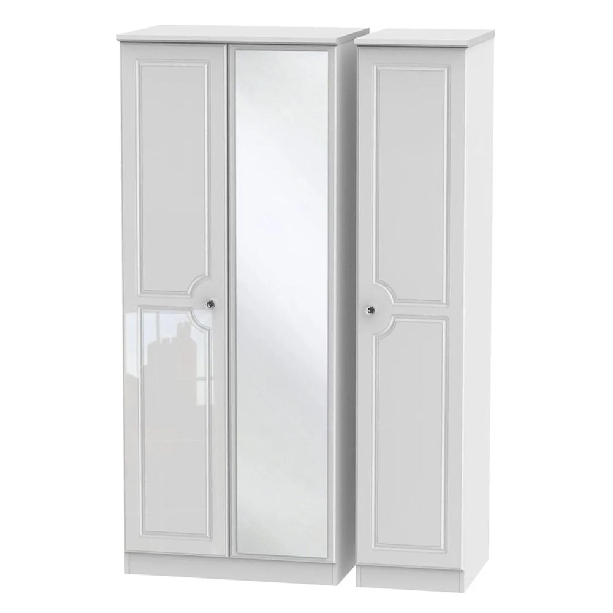Balmoral Wardrobe - 3 Door - Triple - with 1 Mirror - White Gloss