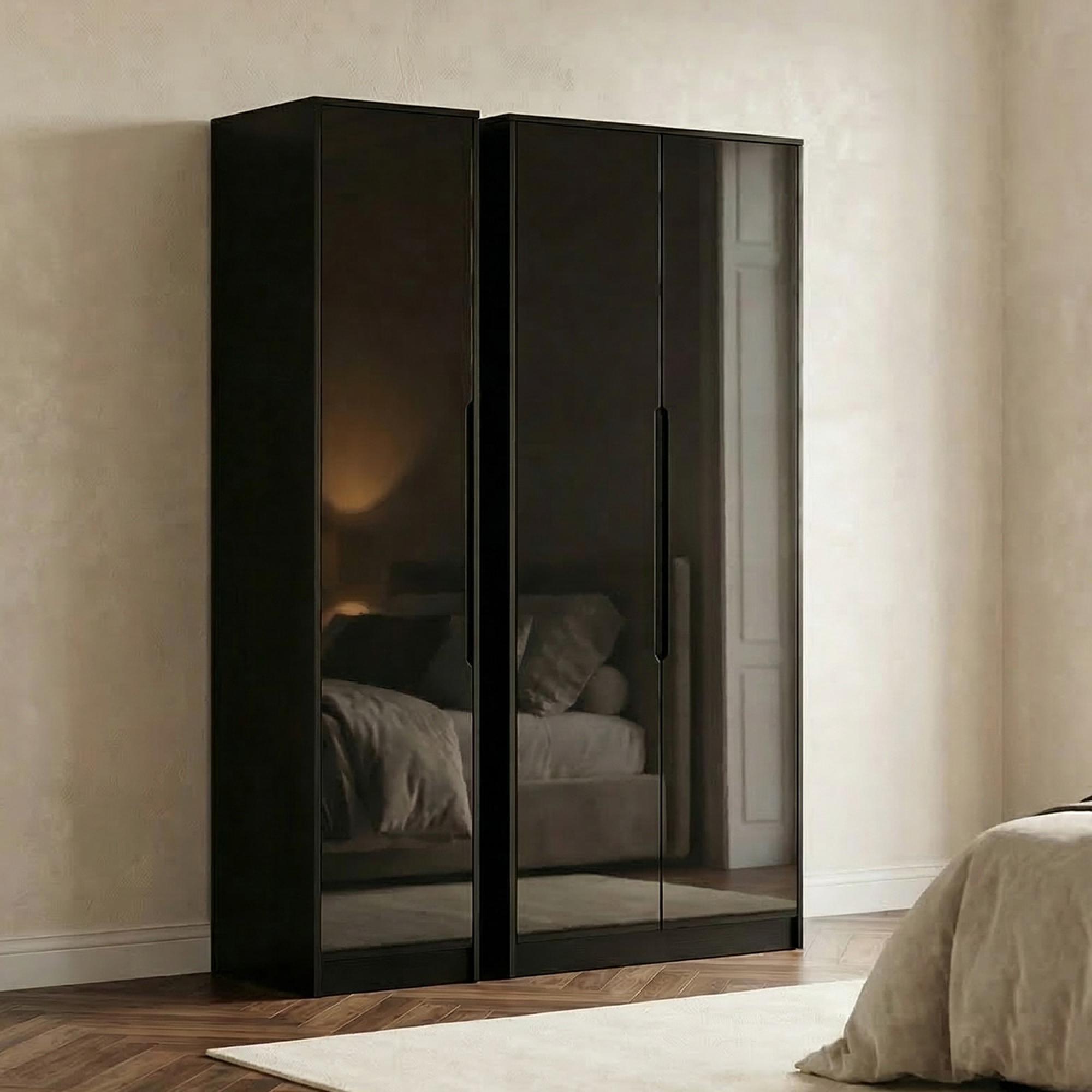 Monaco Wardrobe - 3 Door - Tall - Triple - Black Gloss