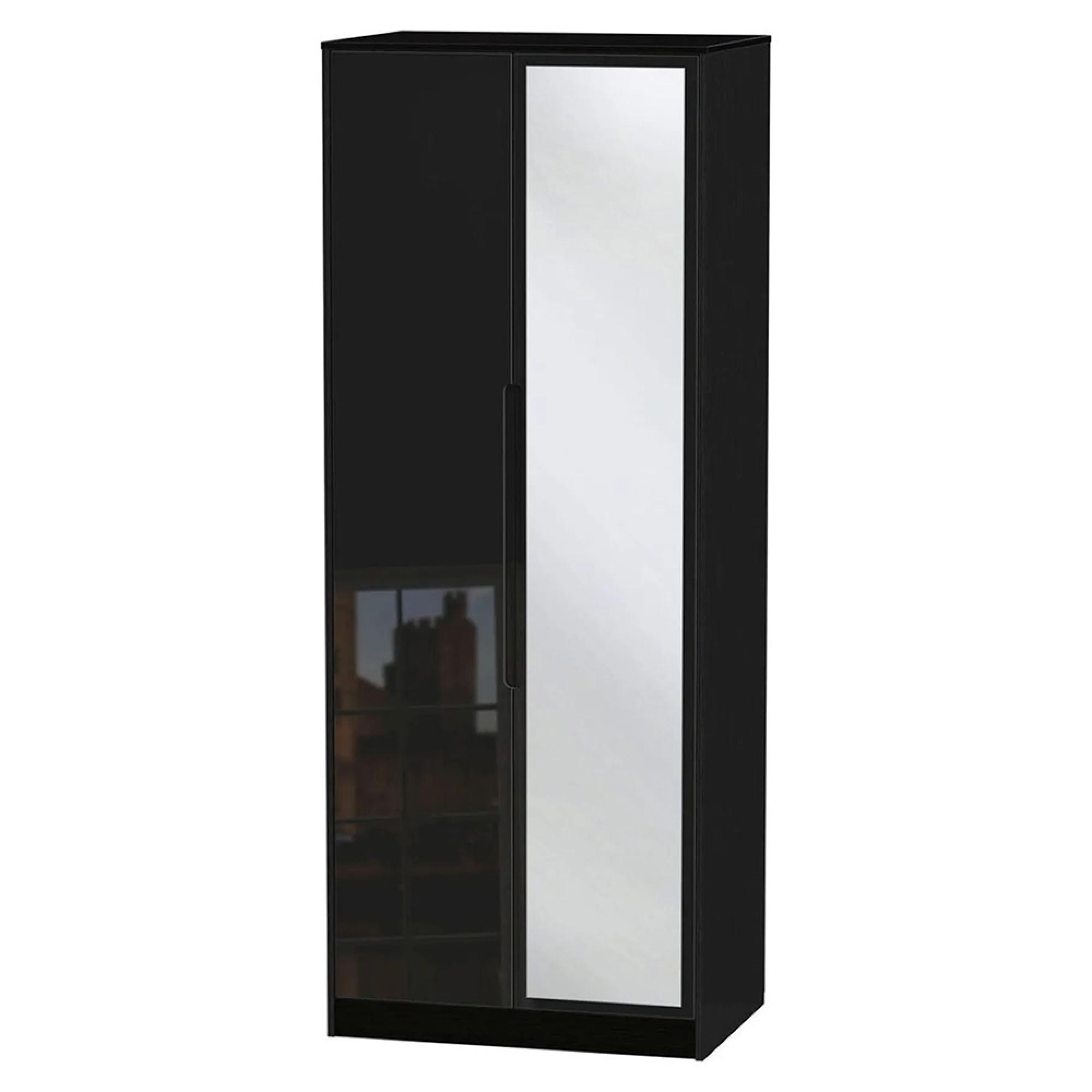 Monaco Wardrobe - 2 Door - 1 Mirror - Tall - Black Gloss