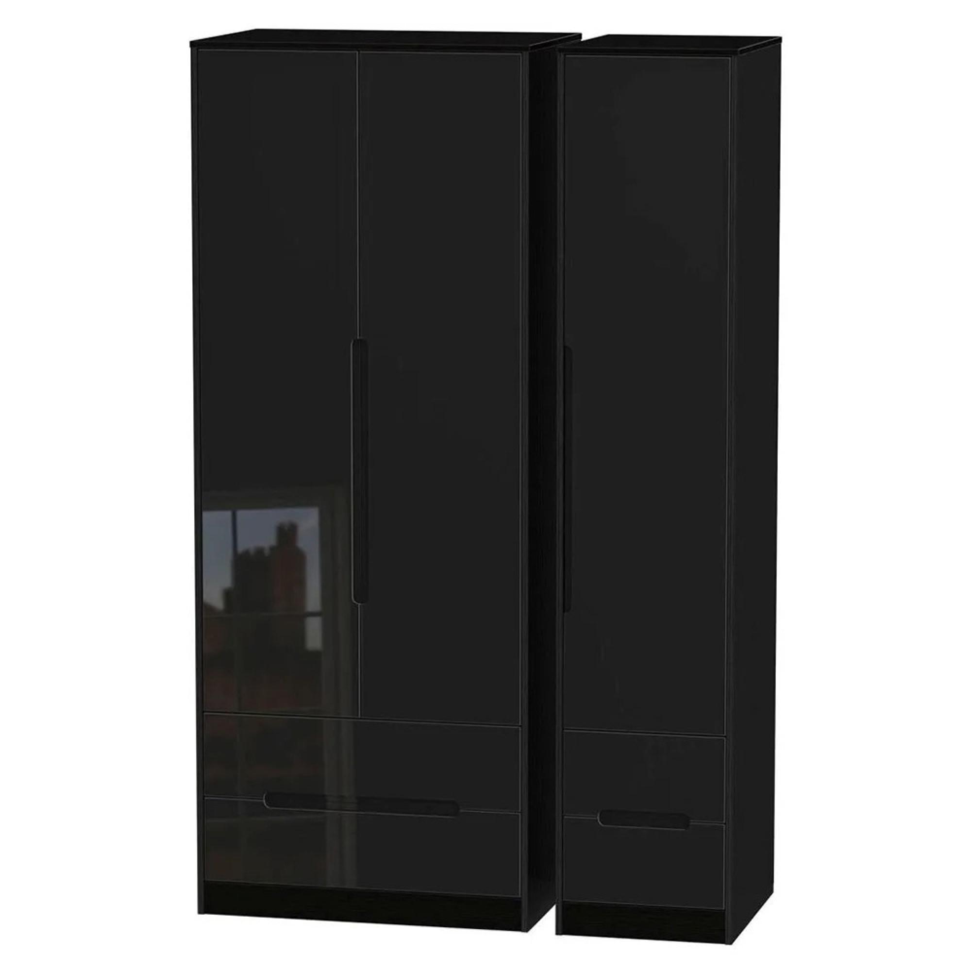 Monaco Wardrobe - 3 Door - 4 Drawer - Tall - Triple - Black Gloss