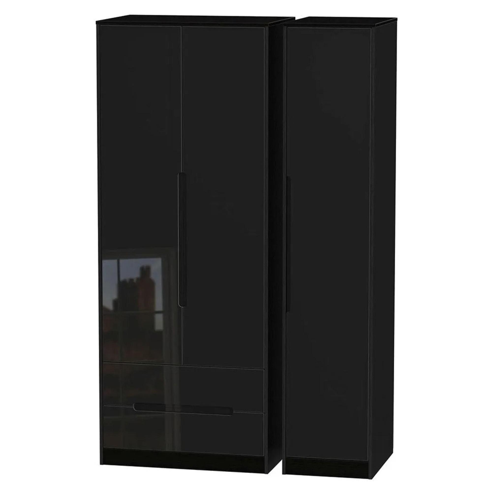 Monaco Wardrobe - 3 Door - LHF 2 Drawer - Tall - Triple - Black Gloss
