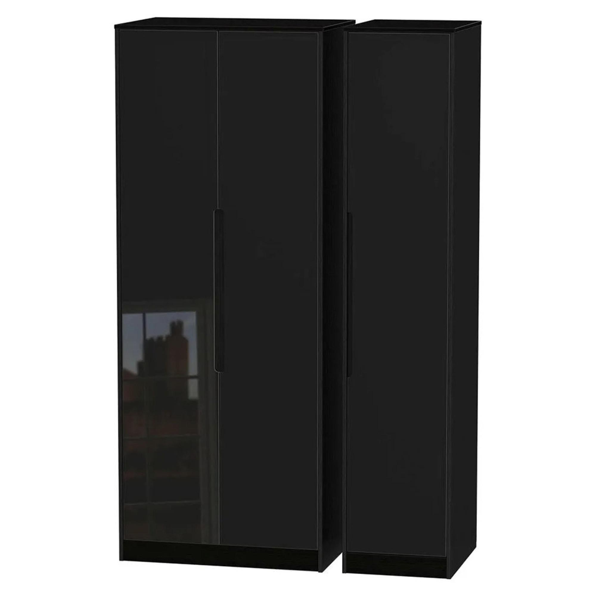 Monaco Wardrobe - 3 Door - Tall - Triple - Black Gloss