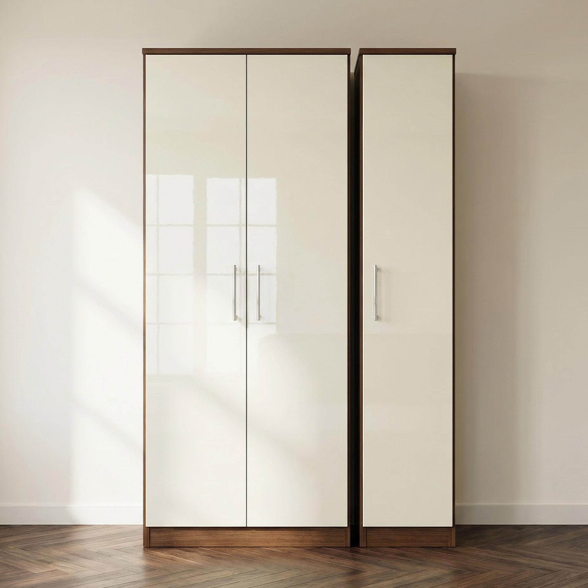 Knightsbridge Wardrobe - 3 Door - Triple - Cream Gloss and Walnut