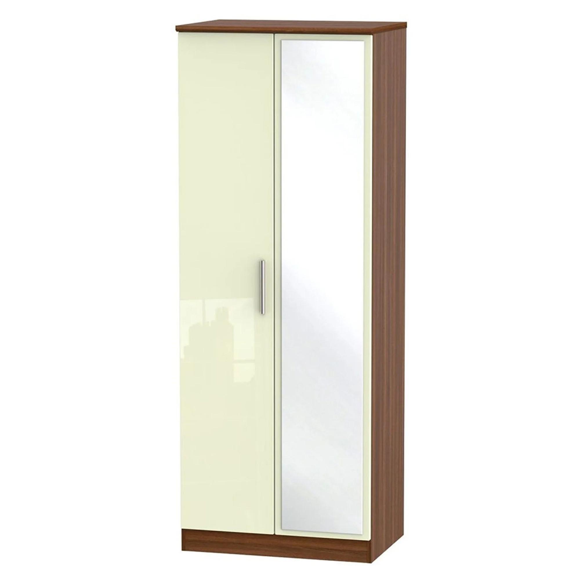 Knightsbridge Wardrobe - 2 Door - 1 Mirror - Tall - Cream Gloss and Walnut