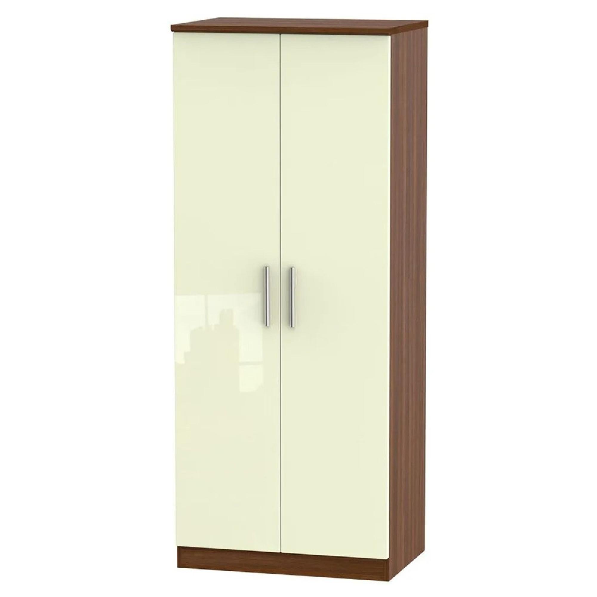 Knightsbridge Wardrobe - 2 Door - Plain - Cream Gloss and Walnut