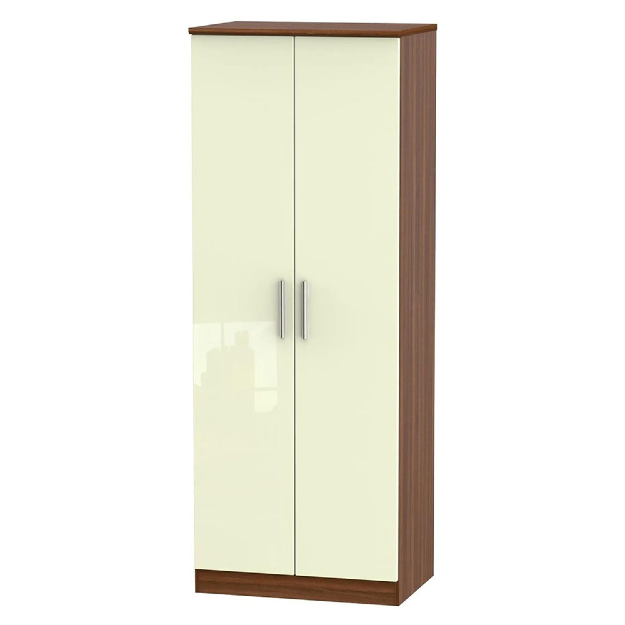 Knightsbridge Wardrobe - 2 Door - Plain - Tall - Cream Gloss and Walnut