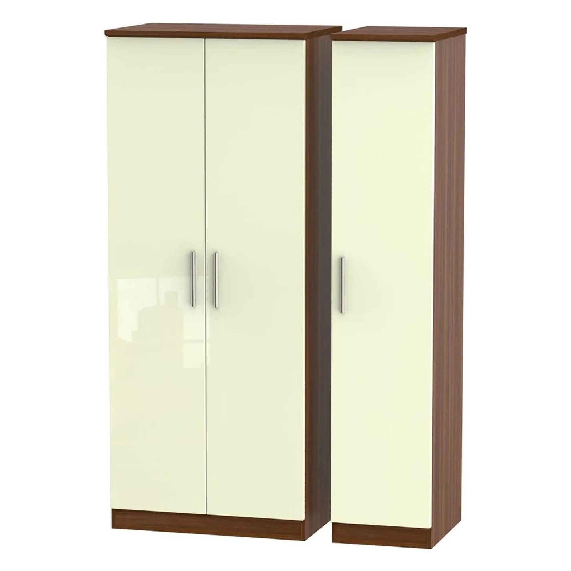 Knightsbridge Wardrobe - 3 Door - Triple - Cream Gloss and Walnut