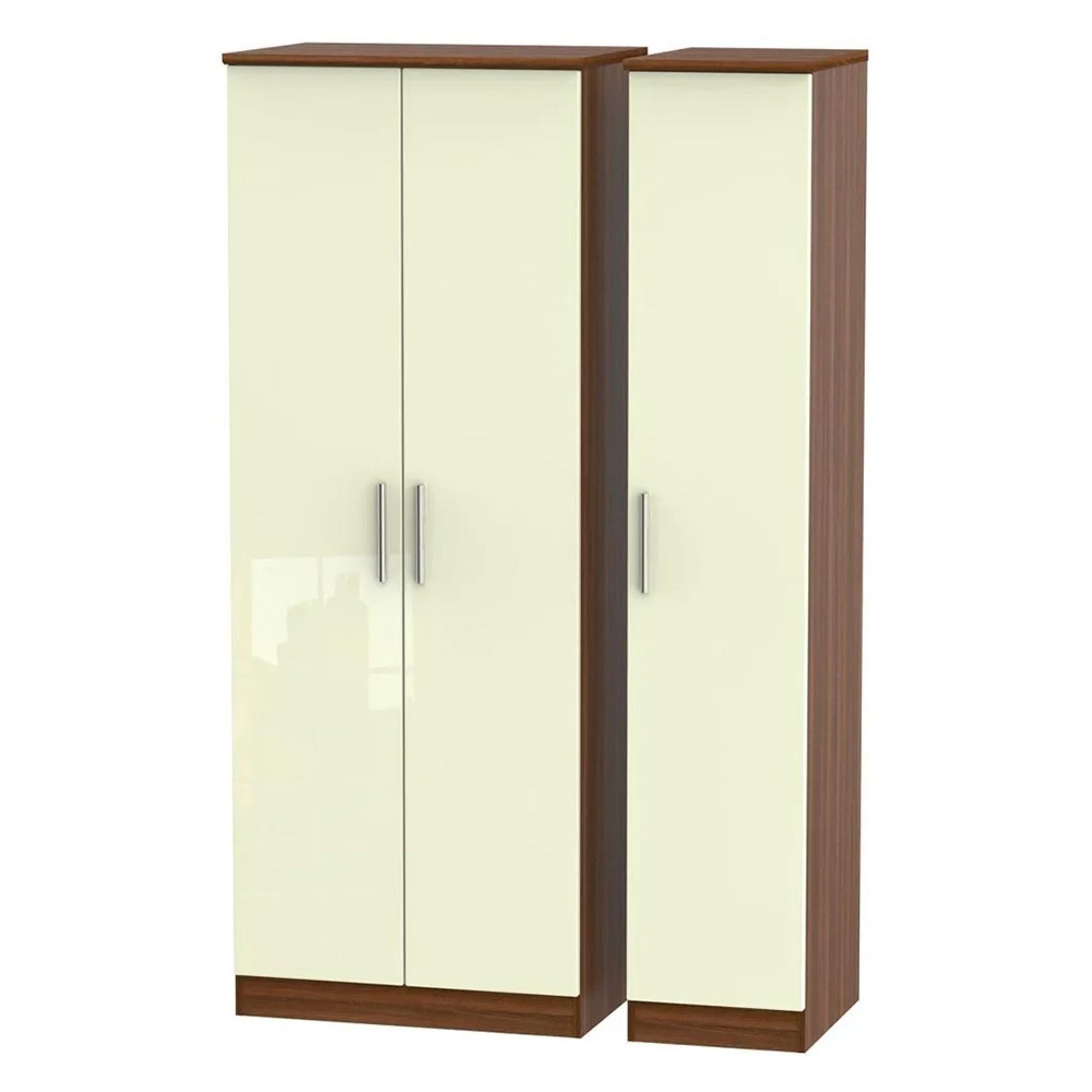 Knightsbridge Wardrobe - 3 Door - Triple - Tall - Cream Gloss and Walnut