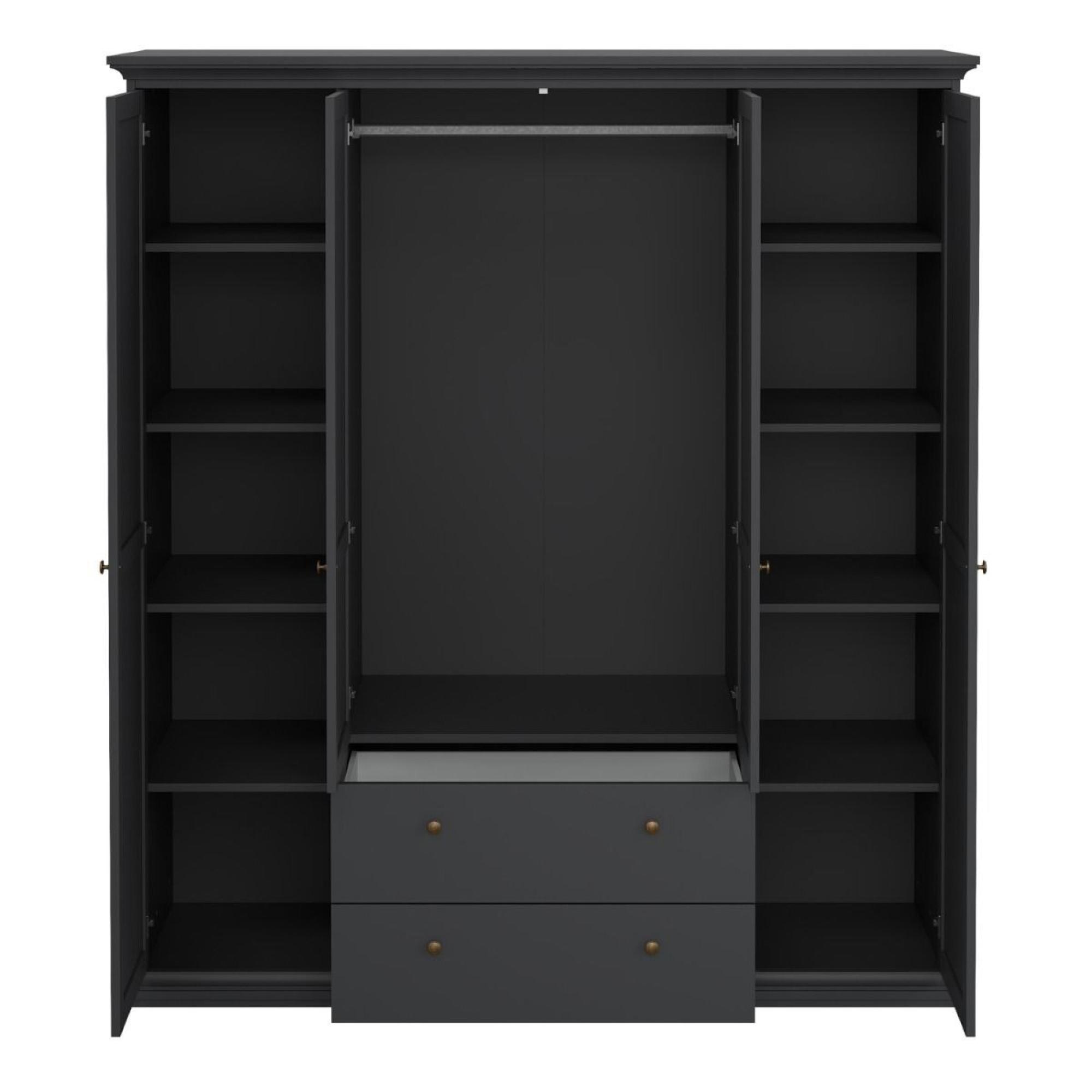 Paris Wardrobe - 4 Door - 2 Drawer - Grey