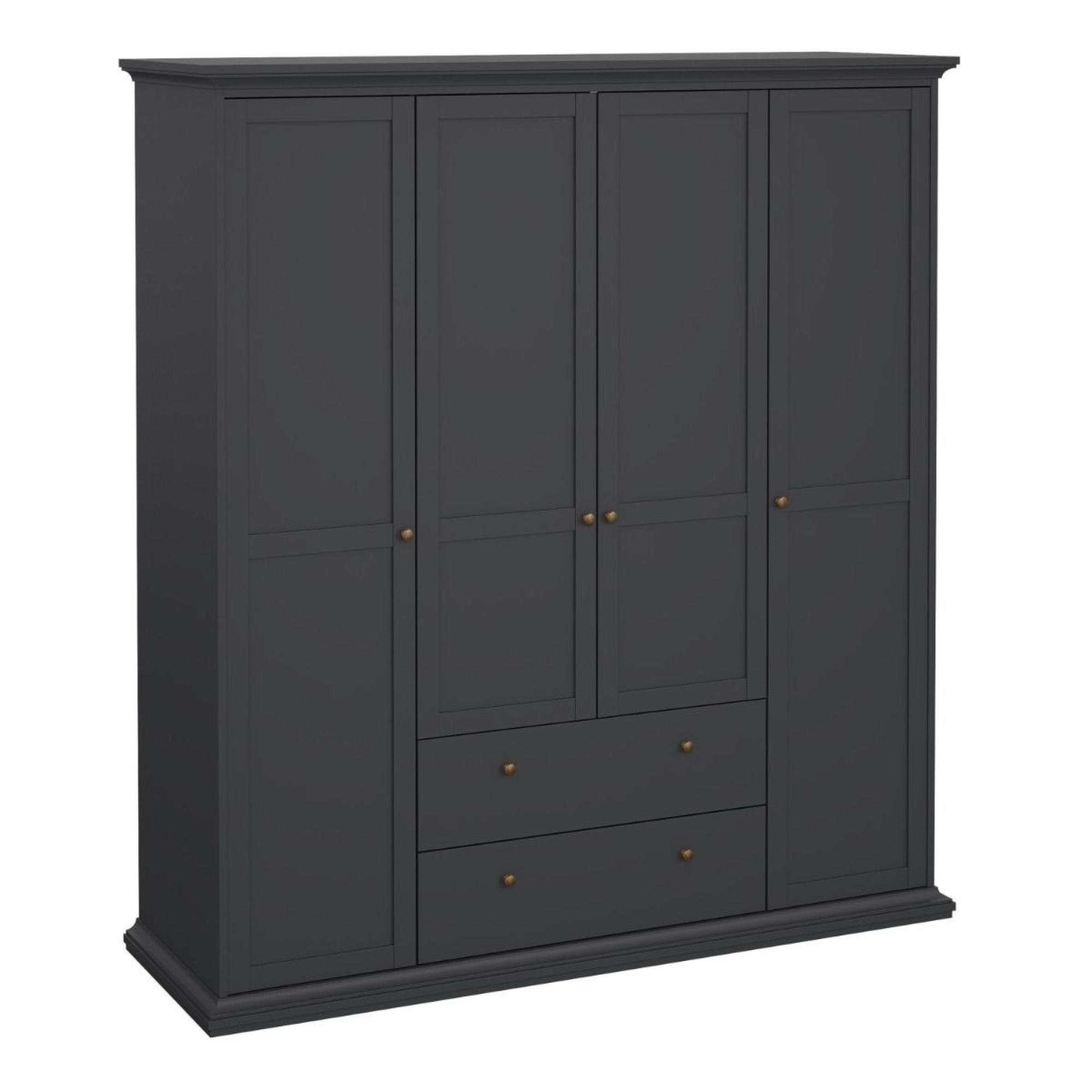 Paris Wardrobe - 4 Door - 2 Drawer - Grey