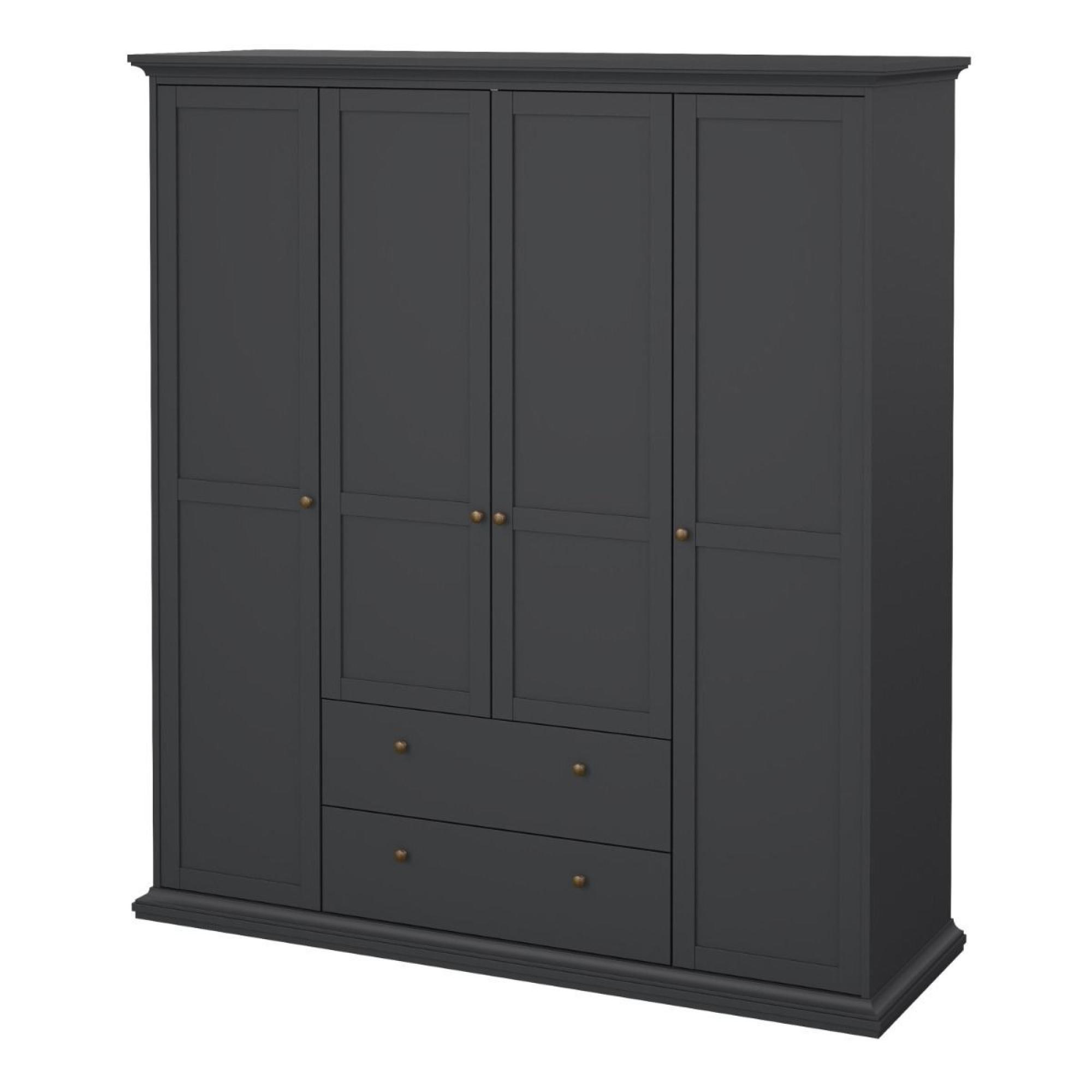 Paris Wardrobe - 4 Door - 2 Drawer - Grey