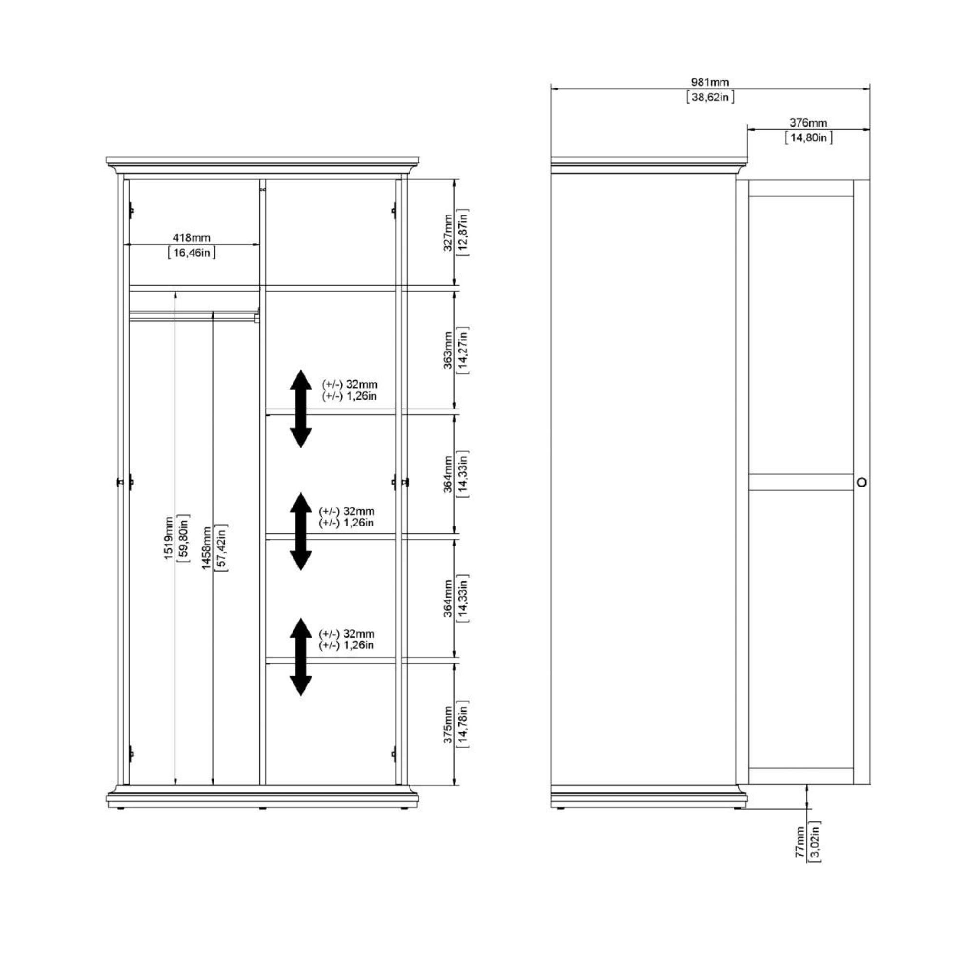 Paris Wardrobe - 2 Door - White