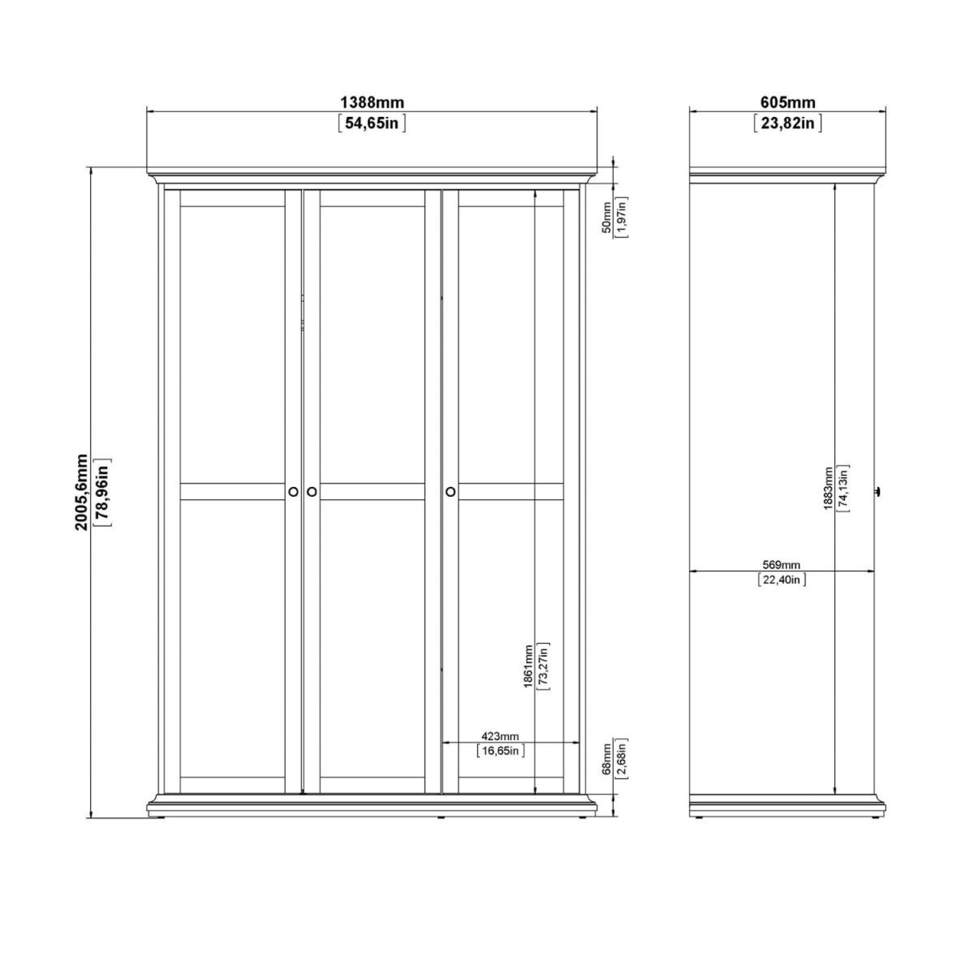 Paris Wardrobe - 3 Door - White