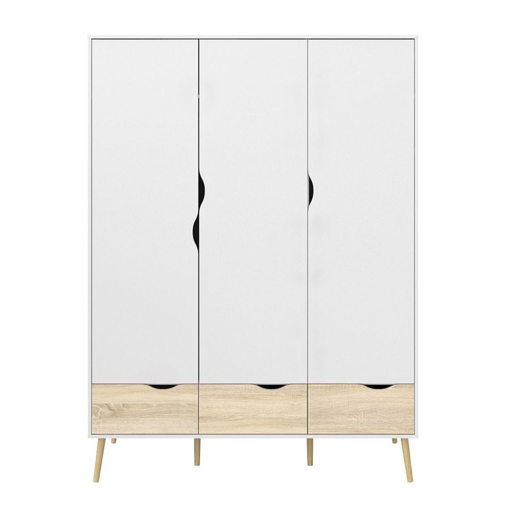 Oslo Wardrobe - 3 Door - 3 Drawer - White and Oak