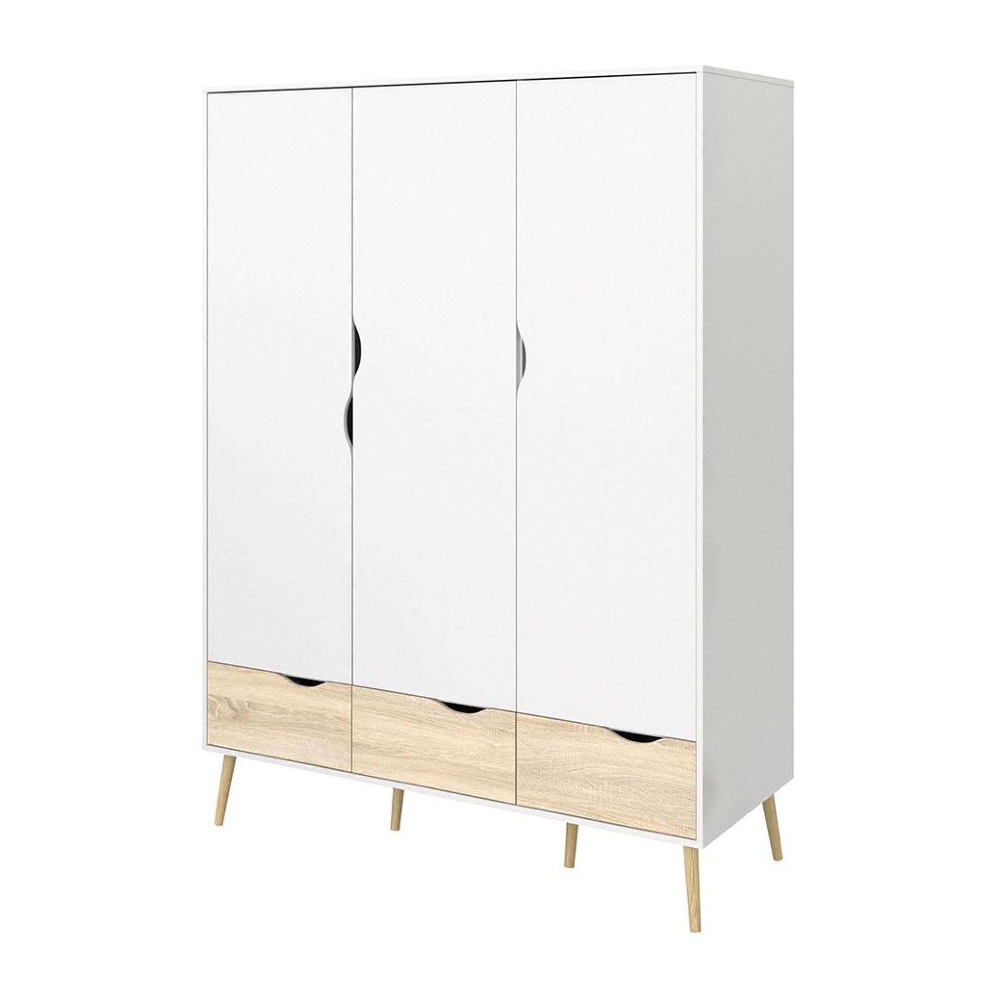 Oslo Wardrobe - 3 Door - 3 Drawer - White and Oak