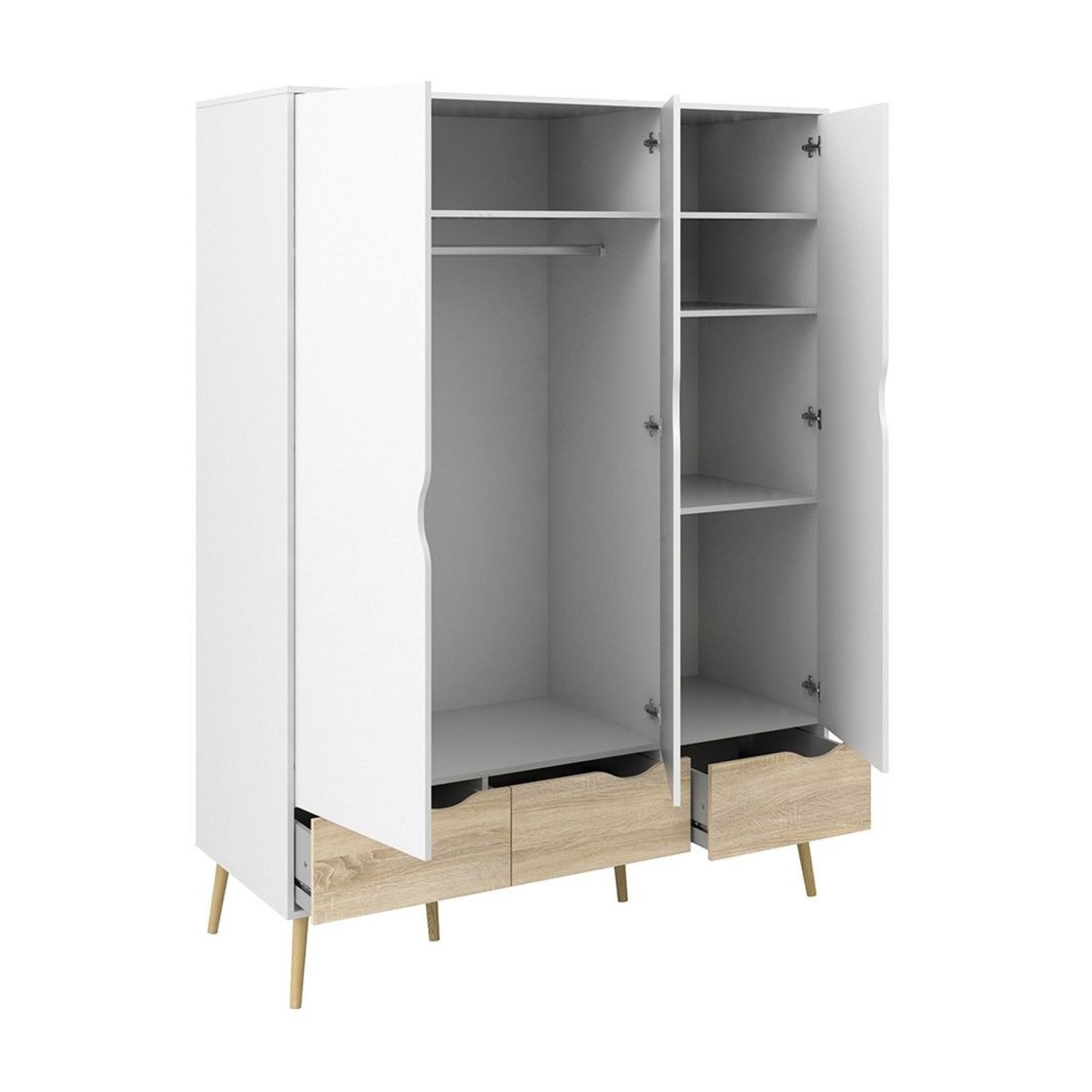 Oslo Wardrobe - 3 Door - 3 Drawer - White and Oak