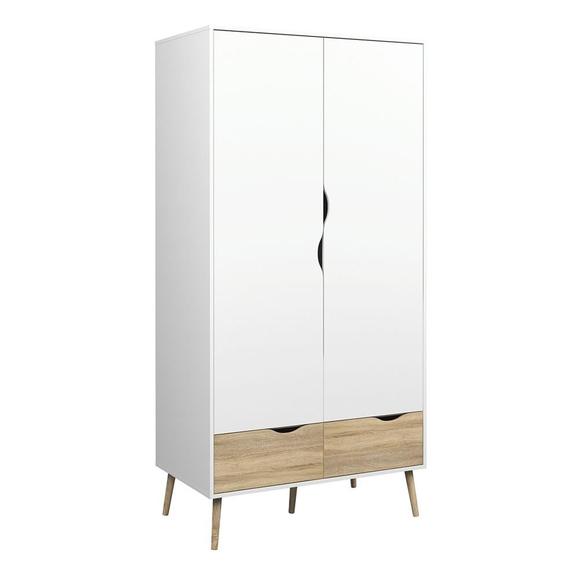 Oslo Wardrobe - 2 Door - 2 Drawer - White and Oak