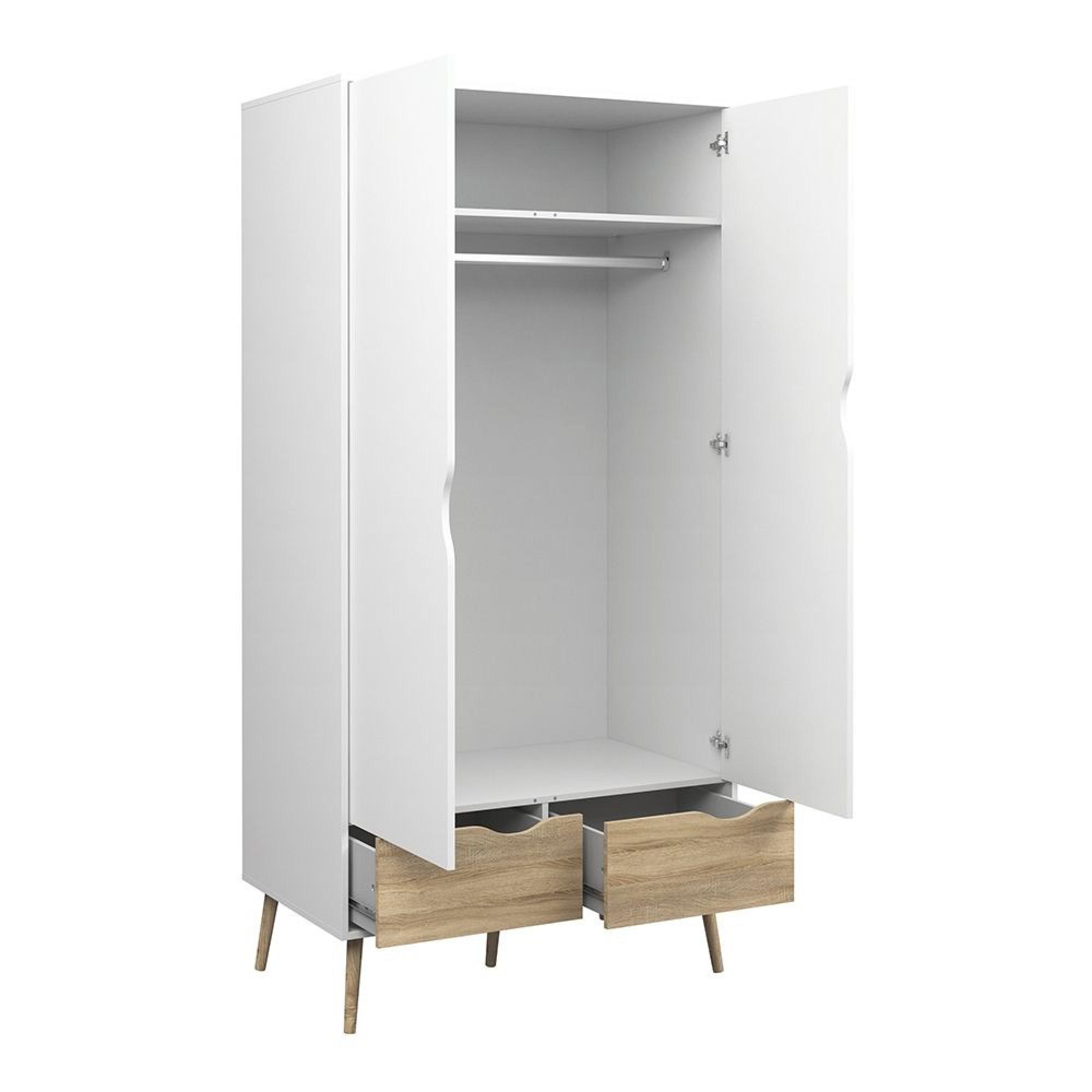 Oslo Wardrobe - 2 Door - 2 Drawer - White and Oak