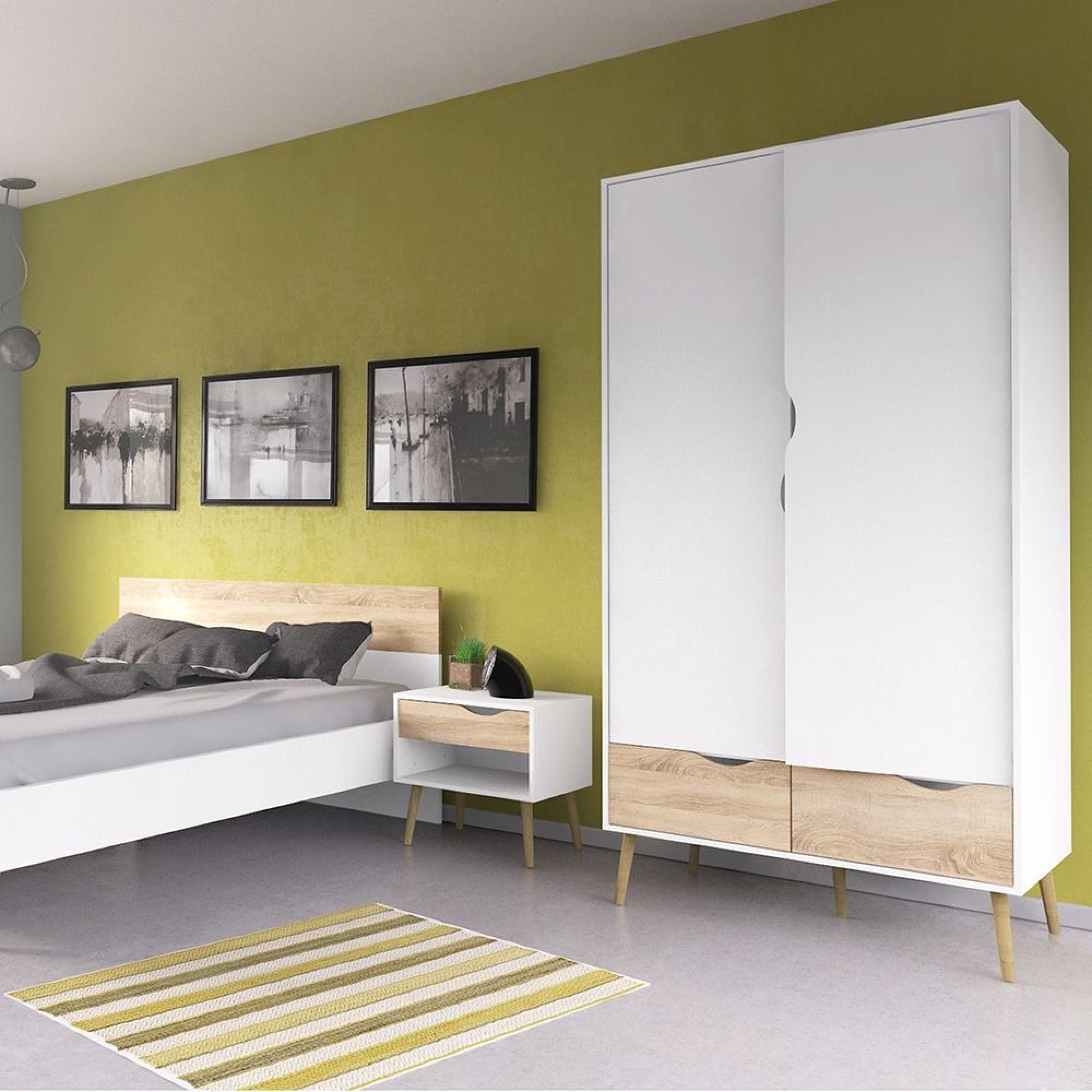 Oslo Wardrobe - 2 Door - 2 Drawer - White and Oak