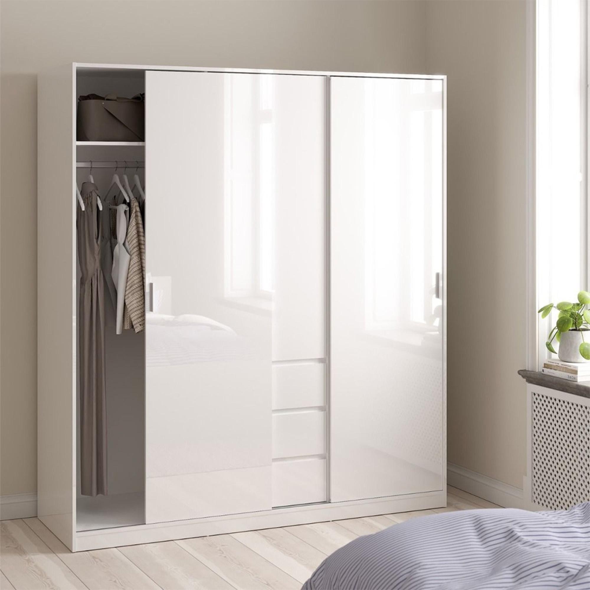 Naia Wardrobe - 3 Door - 3 Drawer - White Gloss