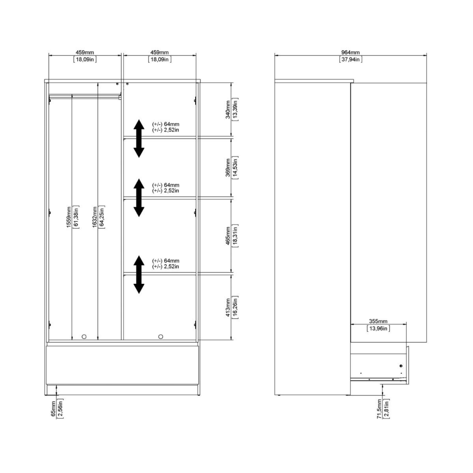Naia Wardrobe - 2 Door - 1 Drawer - White Gloss