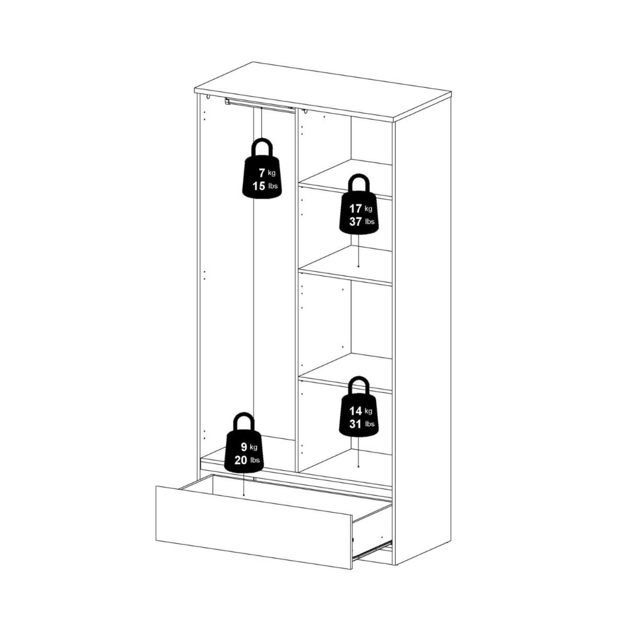 Naia Wardrobe - 2 Door - 1 Drawer - White Gloss