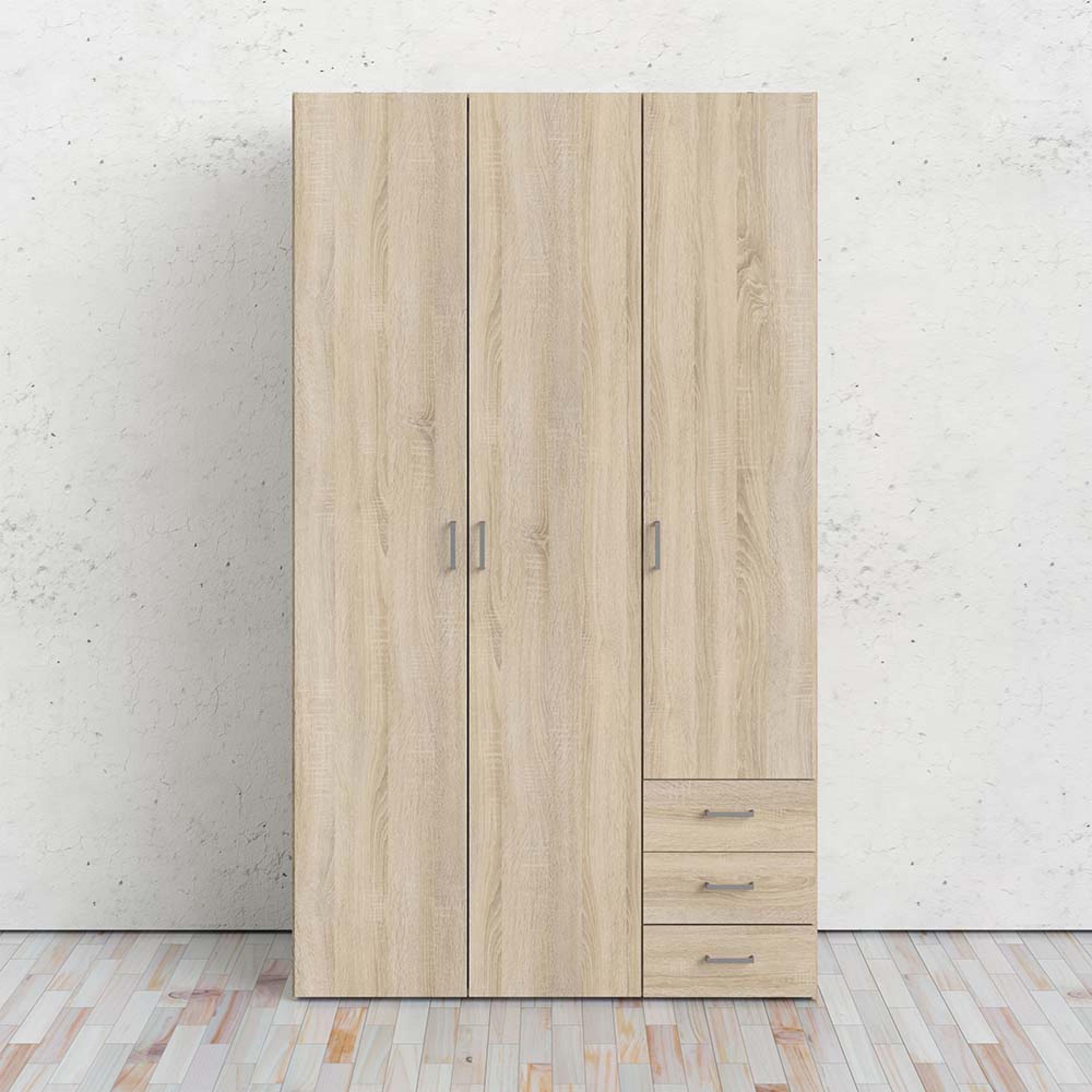 Space Wardrobe - 3 Door - 3 Drawer - Oak