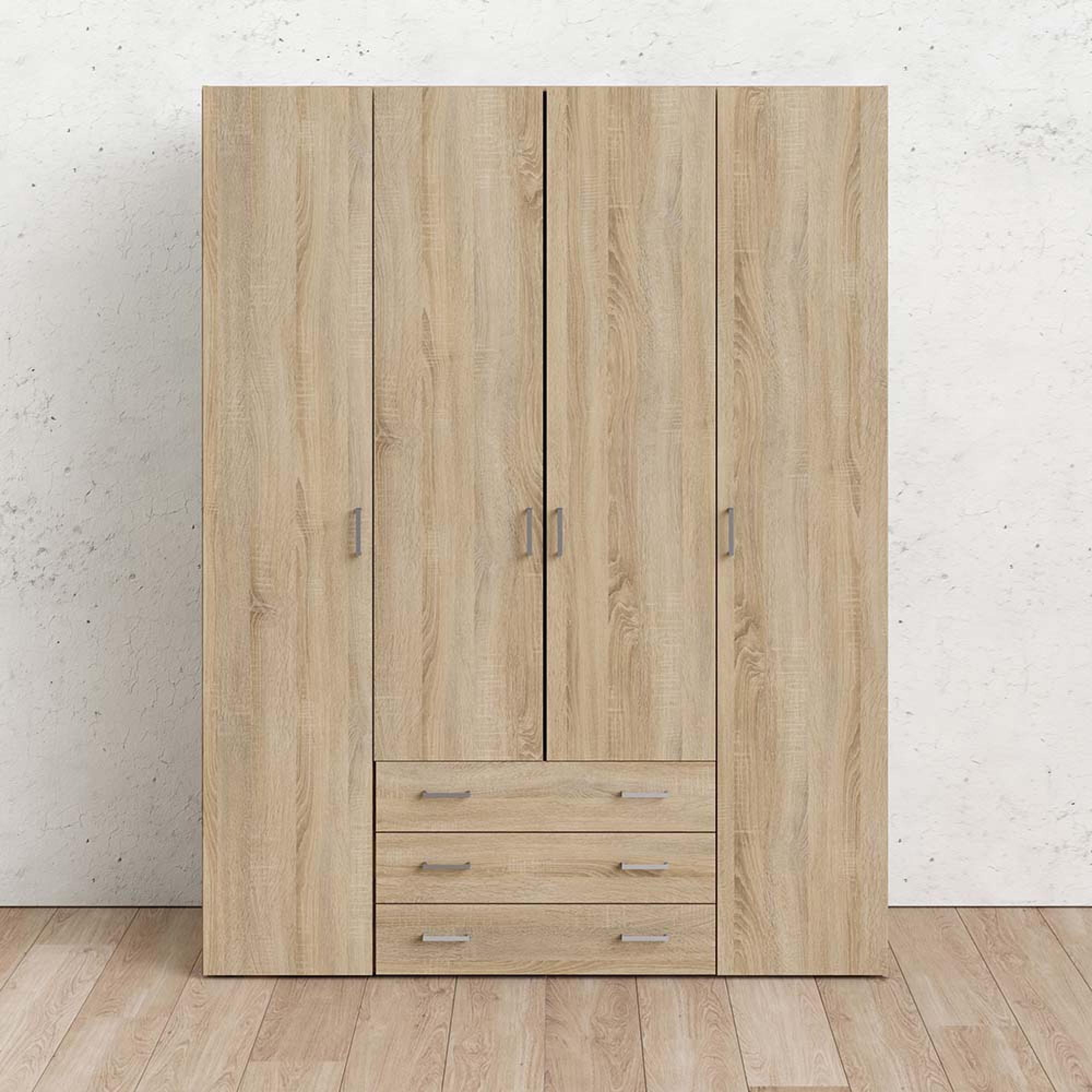Space Wardrobe - 4 Door - 3 Drawer - Oak