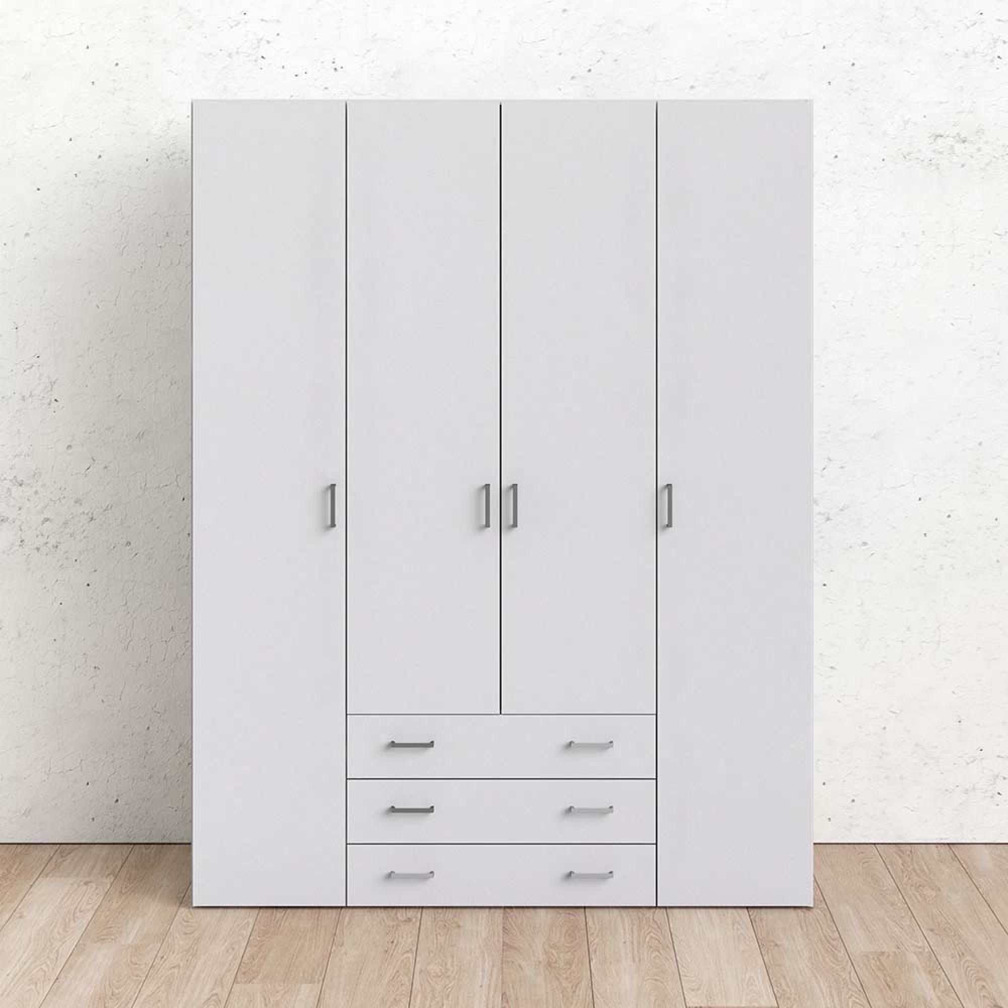 Space Wardrobe - 4 Door - 3 Drawer - White